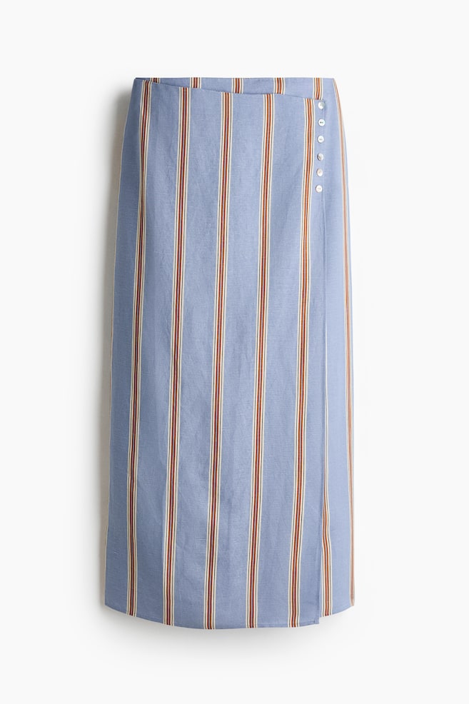 Linen-blend wrap skirt - Light blue/Striped - 1