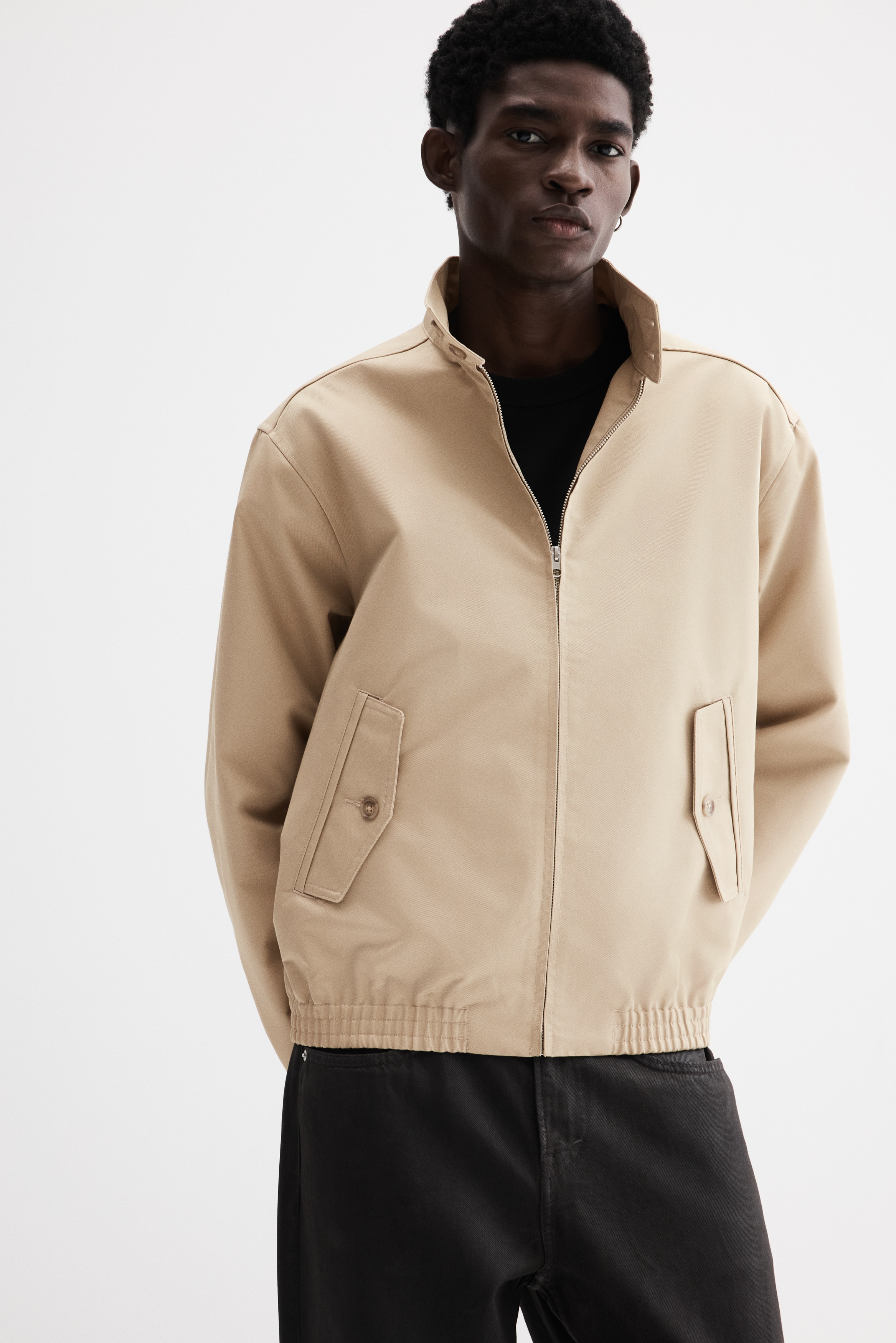 Loose Fit Funnel-neck jacket - Beige/Navy blue