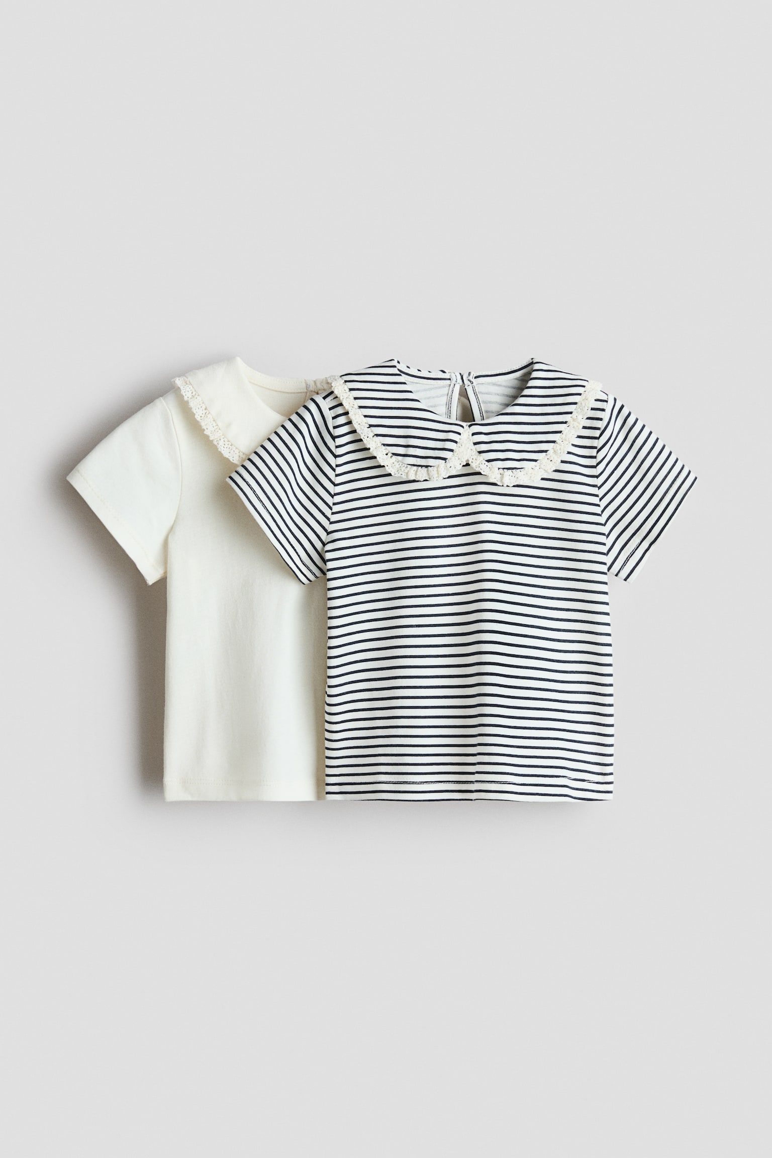 2-pack collared cotton tops - Cream/Grey striped/Plum/Spotted - 1