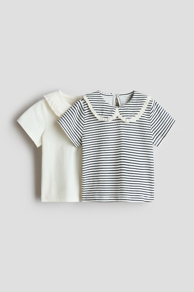 2-pack collared cotton tops - Cream/Grey striped/Plum/Spotted - 1