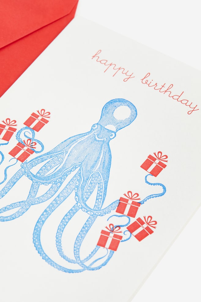Greeting card with envelope - Light blue/Octopus/White/Christmas tree - 2