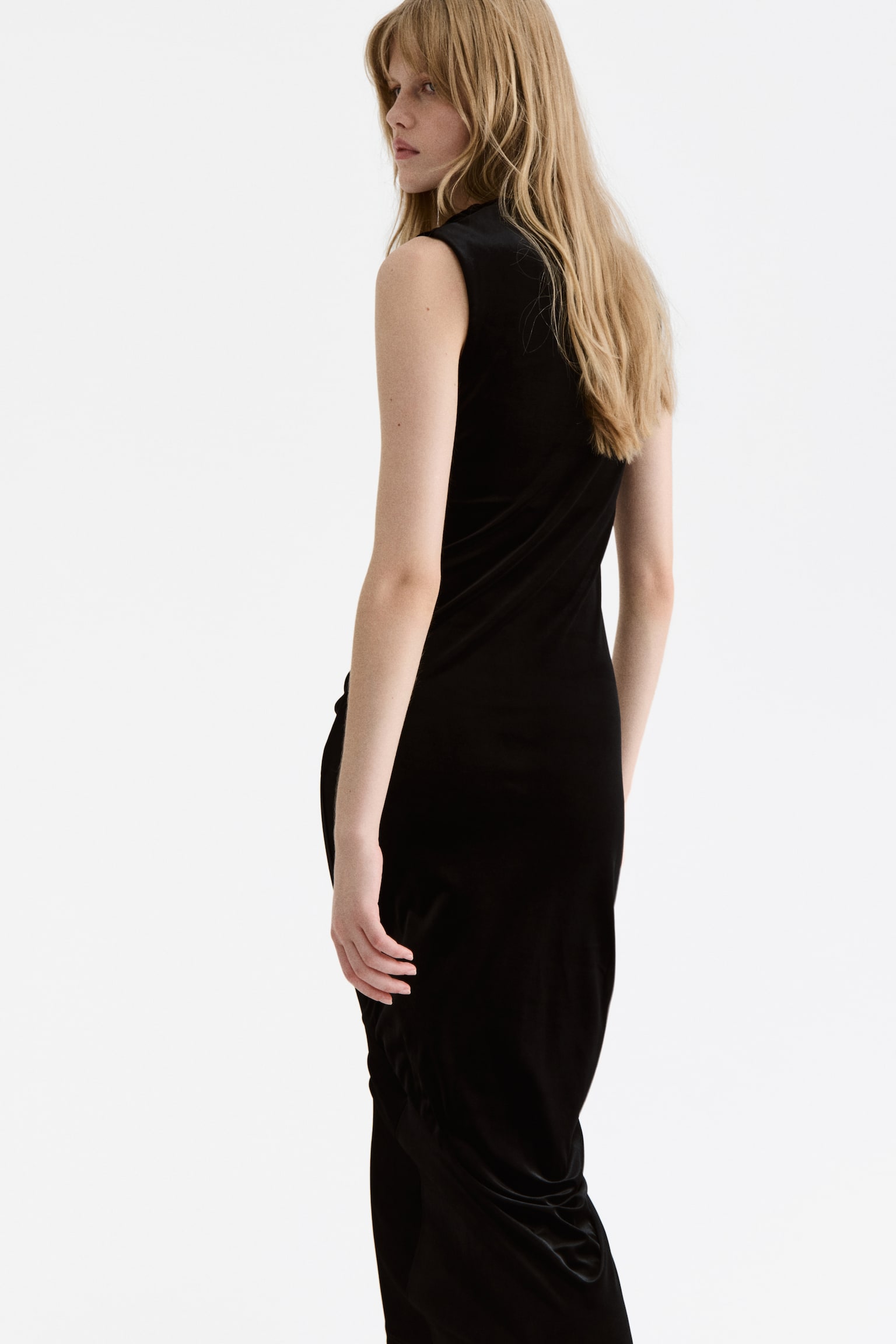 Sleeveless velour dress - Black/Dark brown - 6