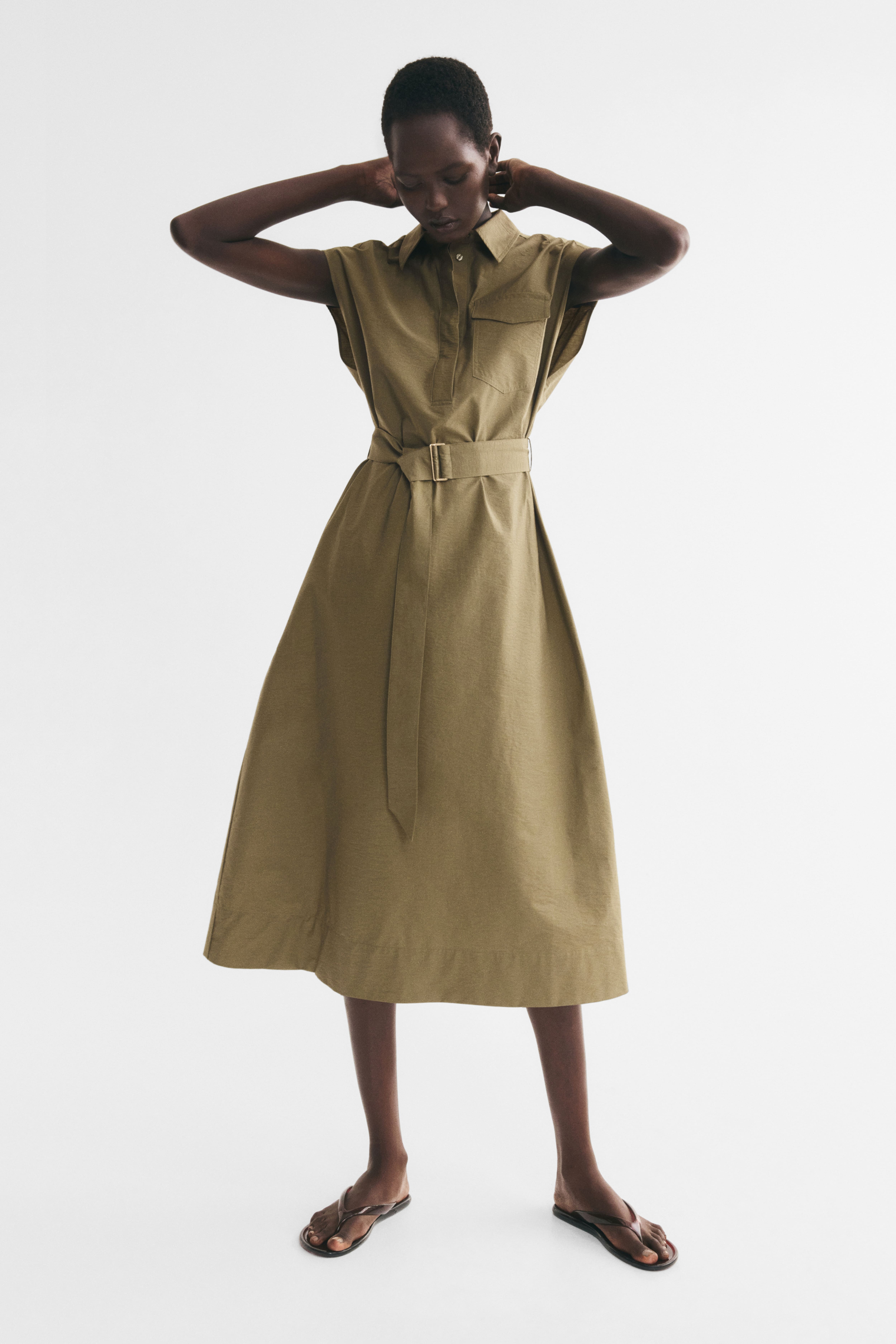 Tie-Belt Dress with Collar