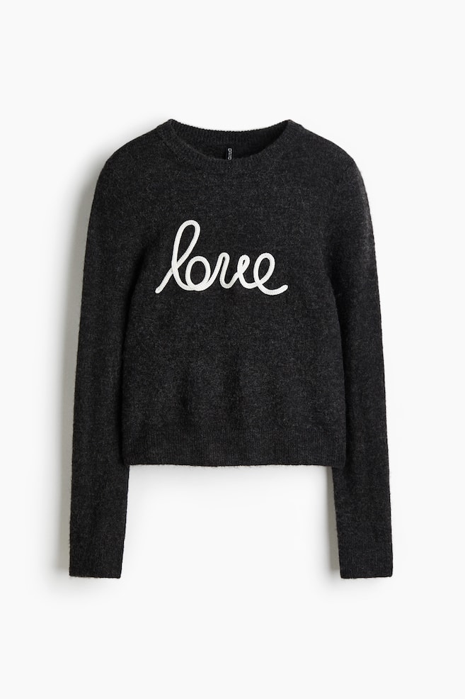 Pullover con applicazioni - Grigio scuro mélange/Love/Bianco/Love - 1