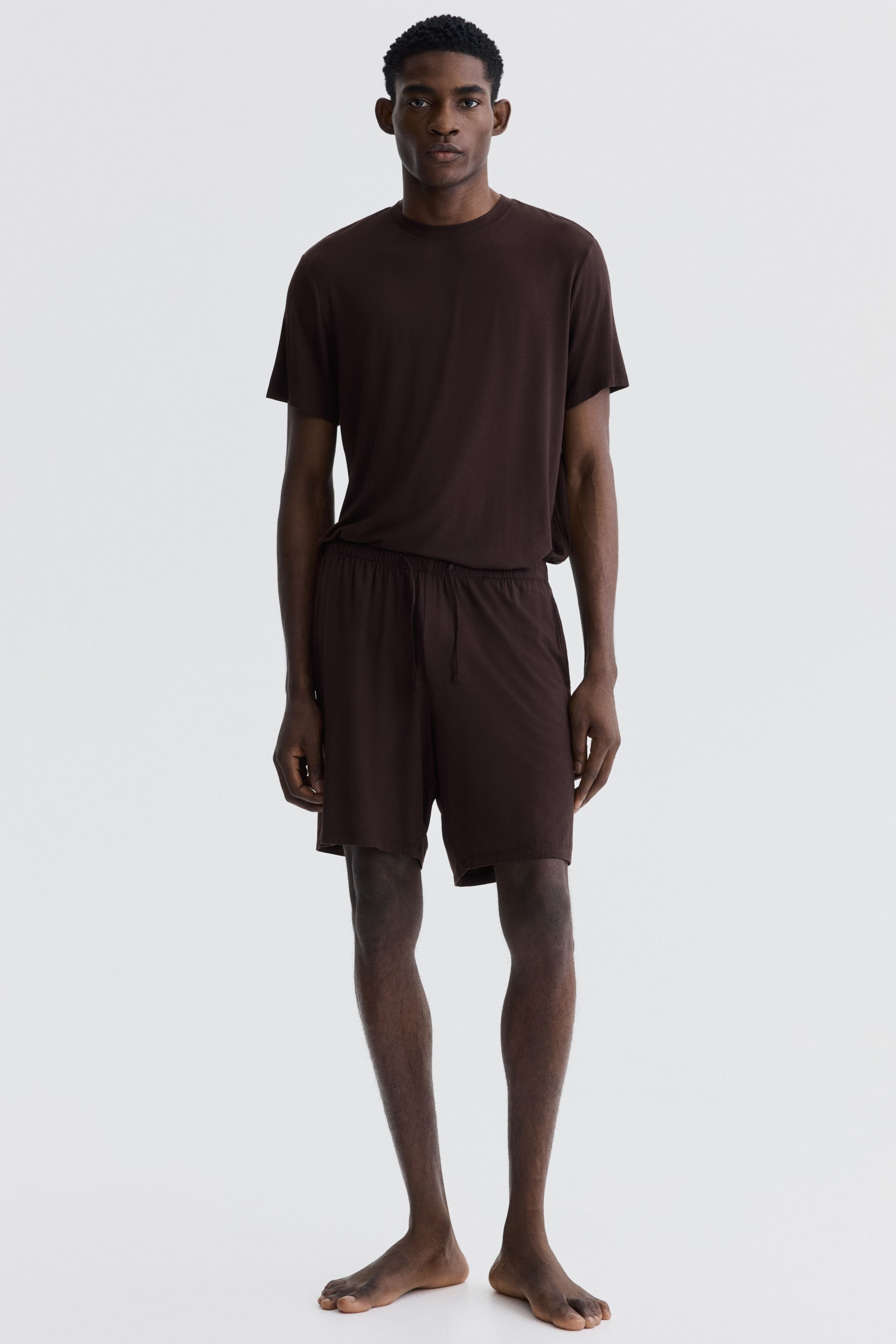View larger image: Jersey pyjama T-shirt and shorts - Dark brown - Men | H&M 1