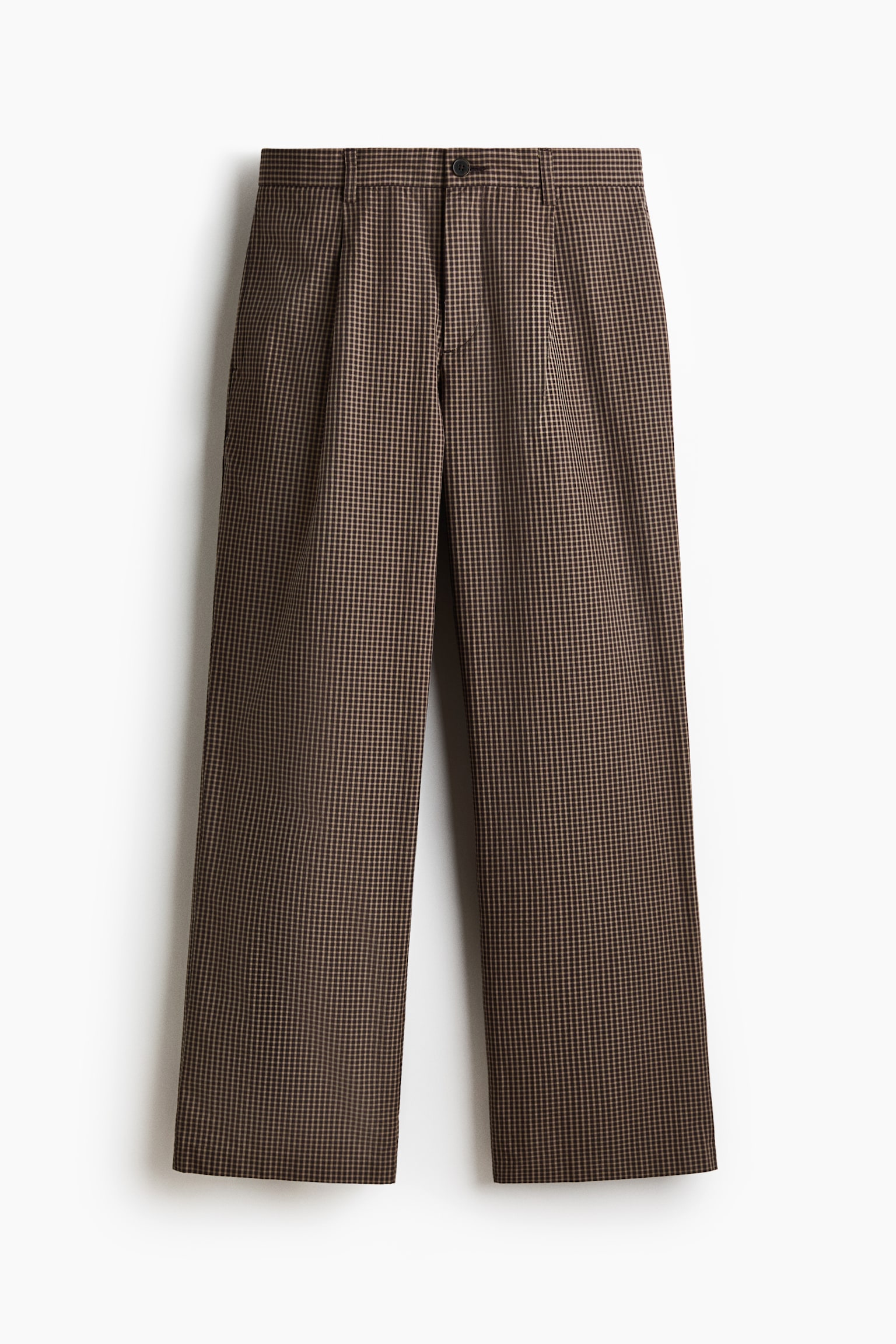 Мужские брюки H&M Relaxed-Fit Wide-Leg, цвет: Коричневый / Клетчатый — фото 1