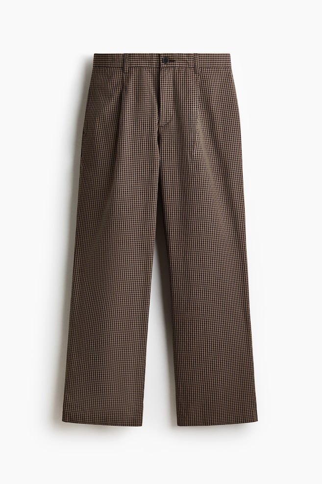 Relaxed Fit Wide trousers - Dark brown/Checked - 1