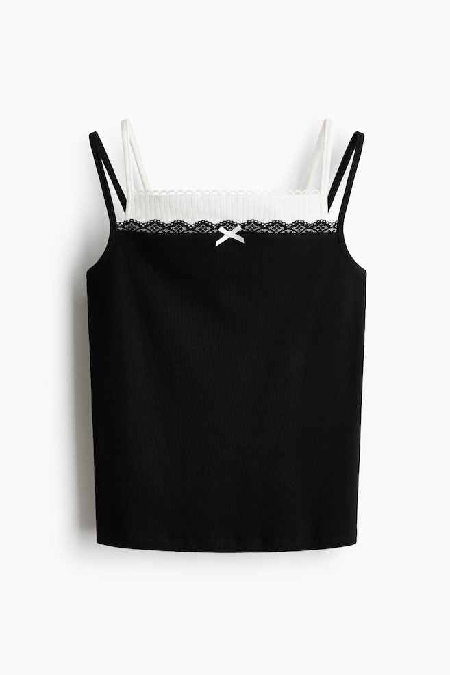 Layered strappy top - ブラック/グレー - 1