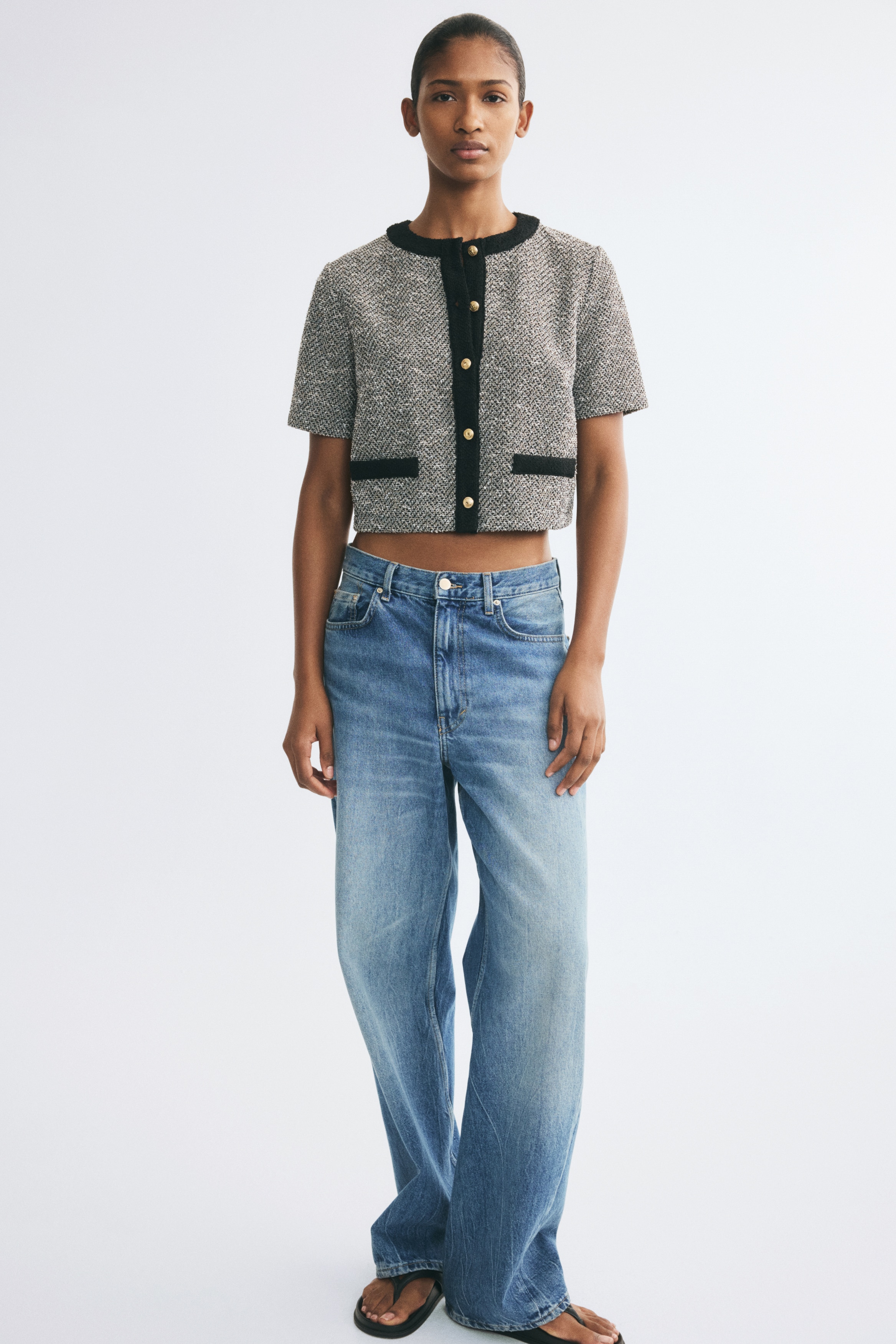 Áo cardigan dệt bouclé ngắn tay - Màu be xám nhạt/Màu xanh tím than/Màu đỏ rượu