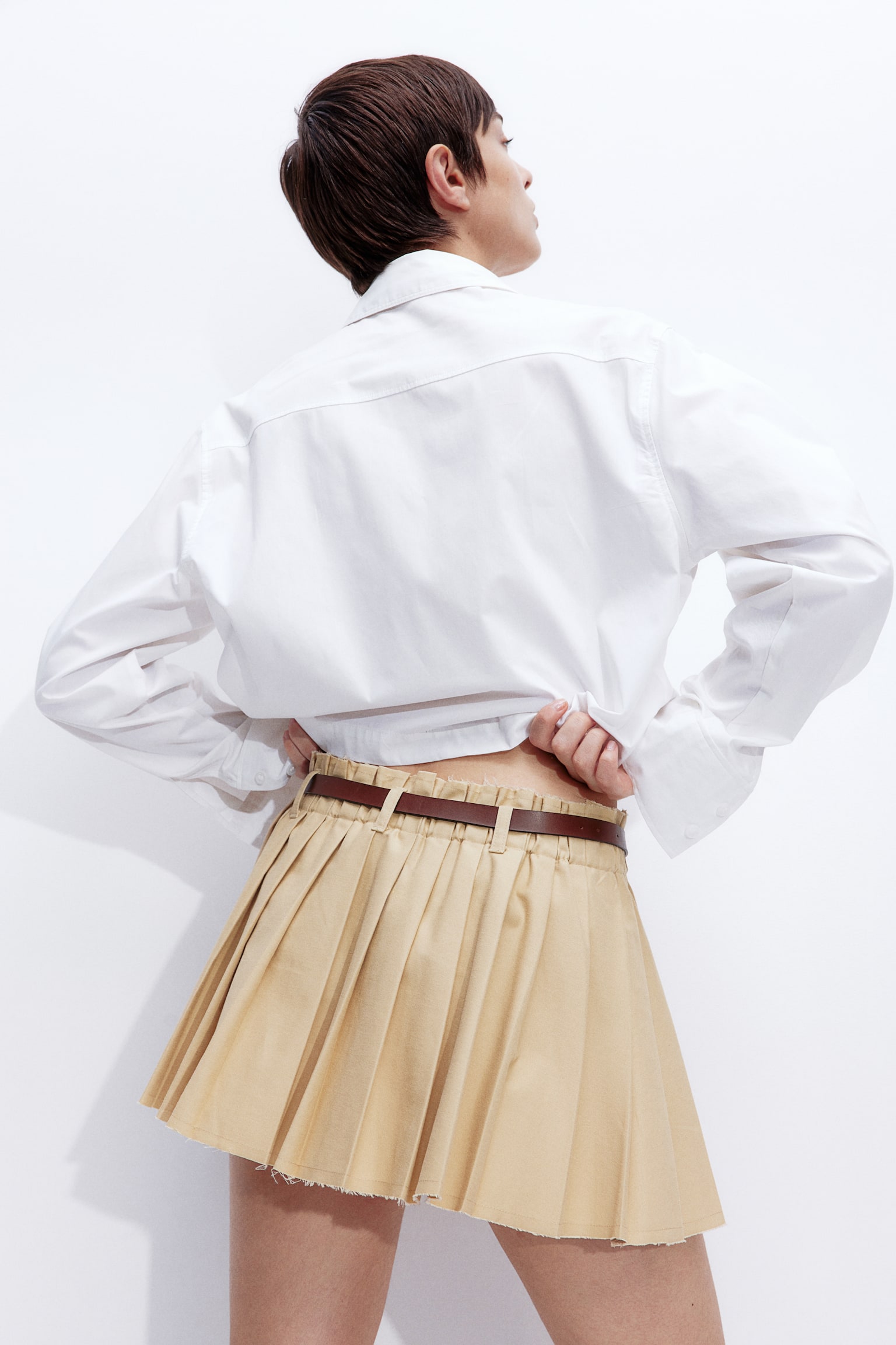 Pleated mini skirt - Beige/Black - 3