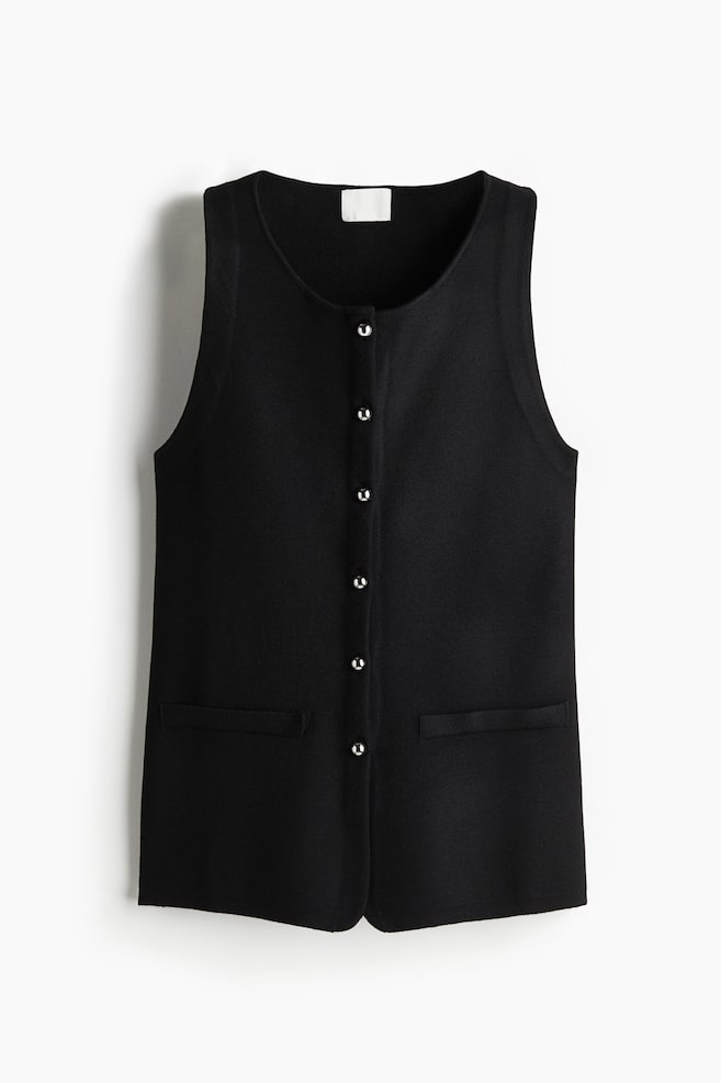 Fine-Knit Vest - Black/Cream - 1