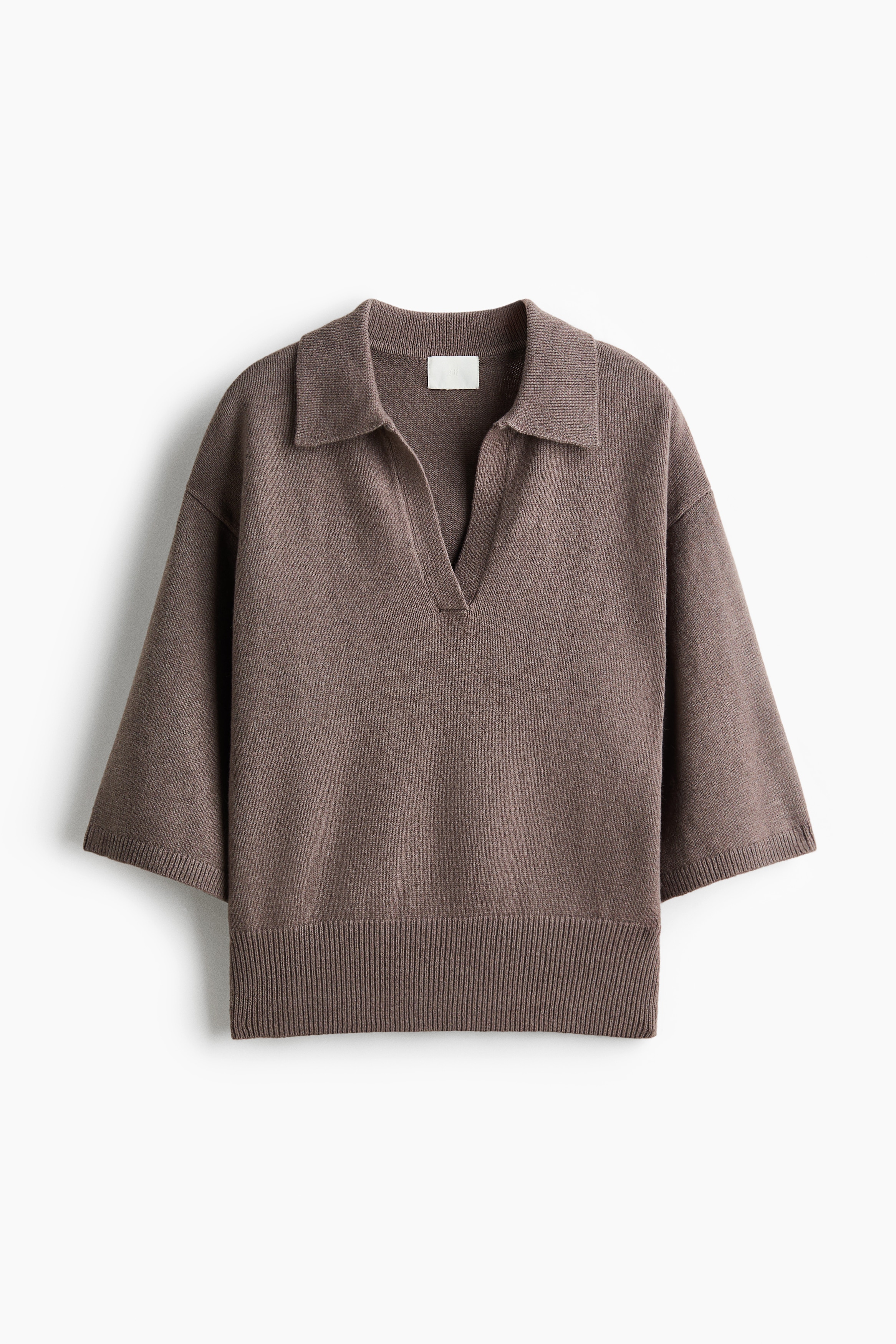 Fine-knit polo shirt - Mole/Cream/Navy blue