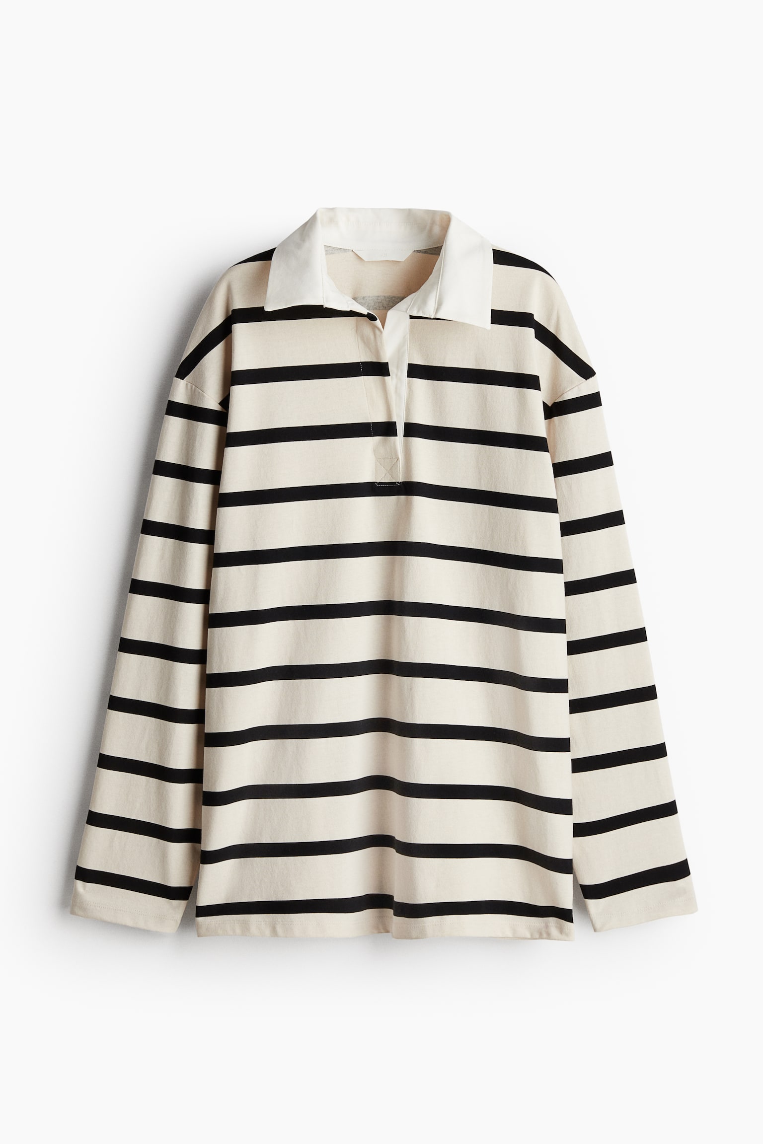 Loose-fit polo shirt - Cream/Black striped/White/Navy blue striped - 2