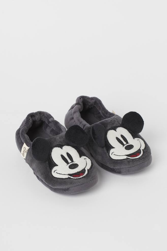 Soft appliquéd slippers - Dark grey/Mickey Mouse - 1