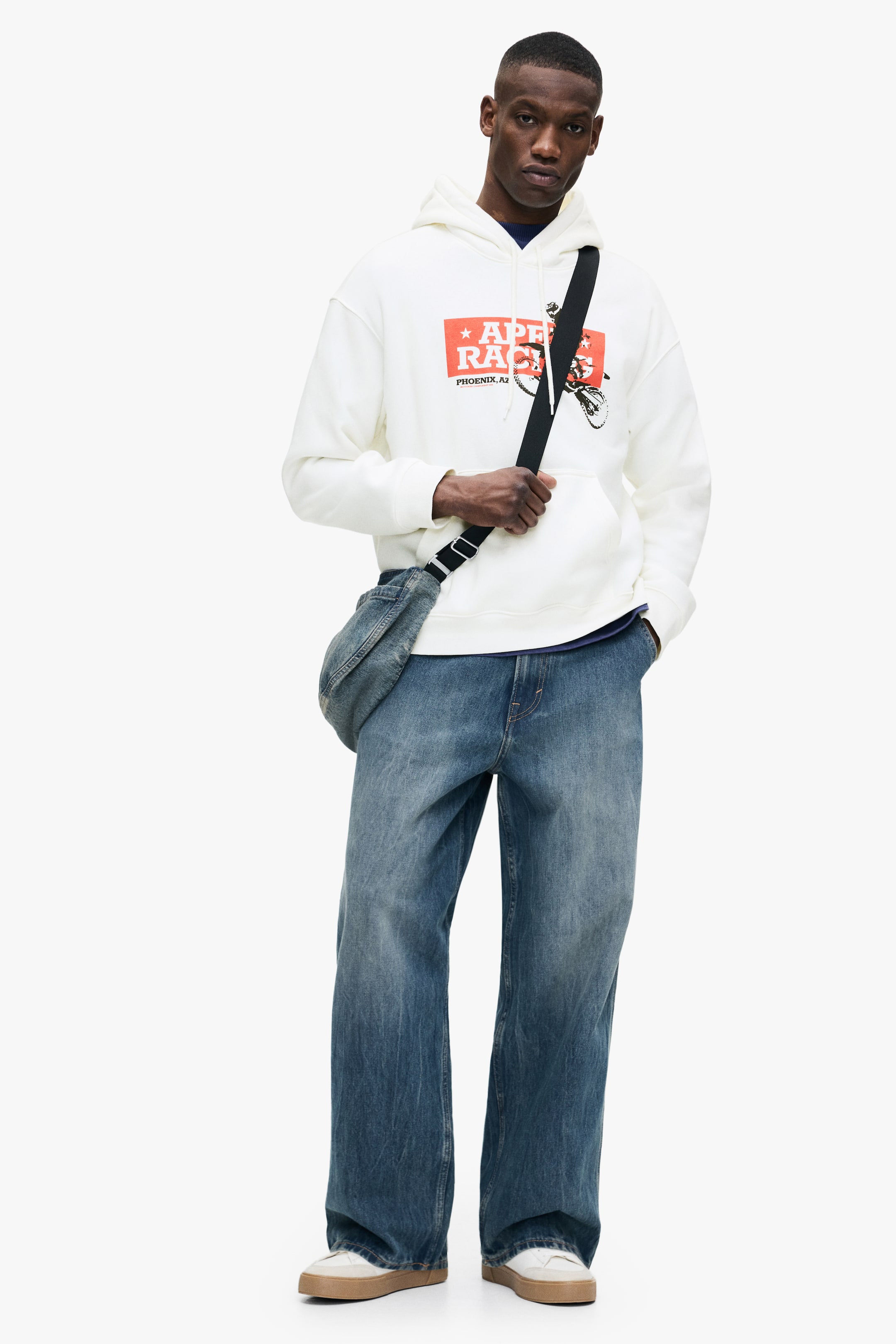 View larger image: Loose Fit Printed hoodie - White/Motocross - Men | H&M 3