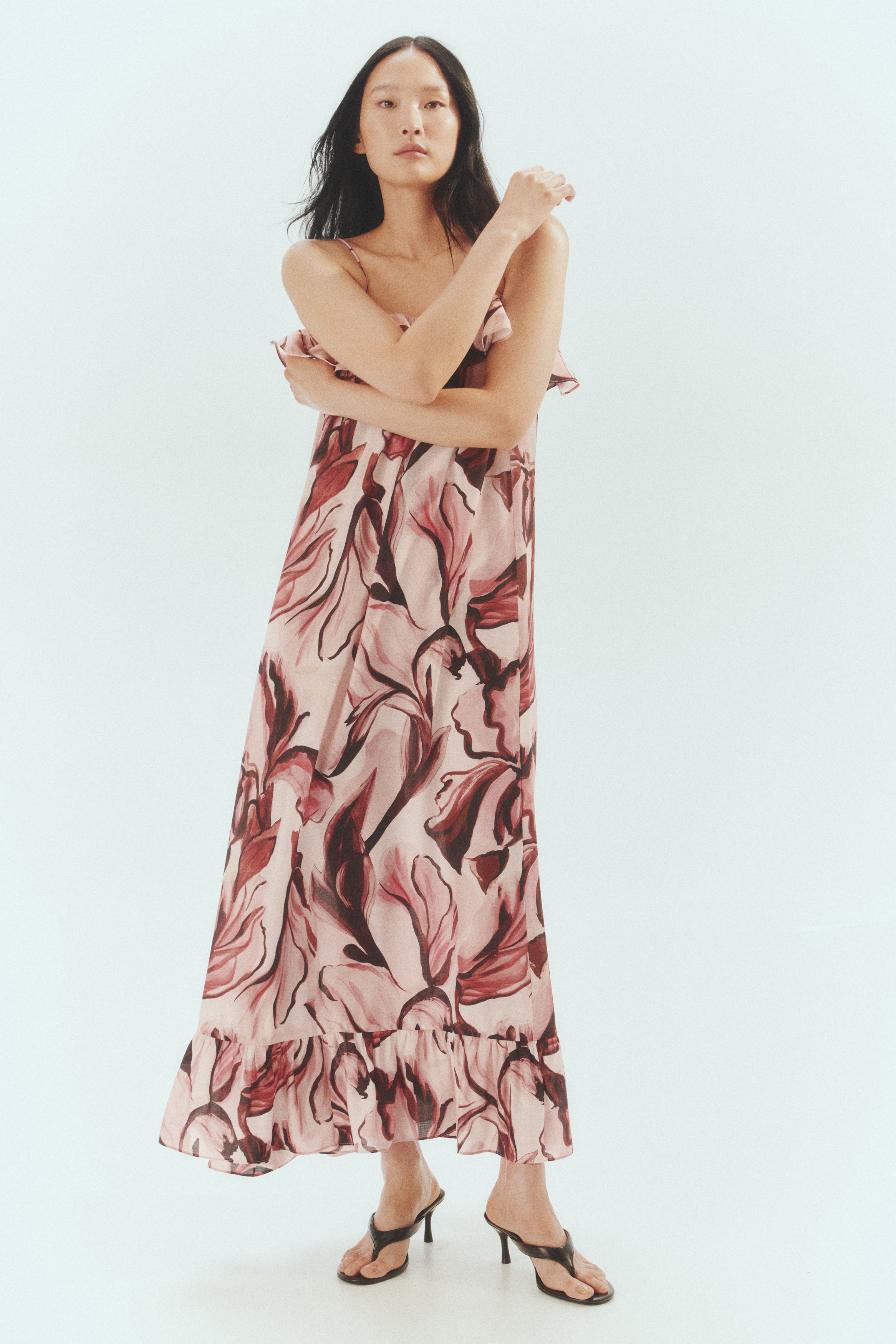 Flared Maxi Dress - Light pink/floral