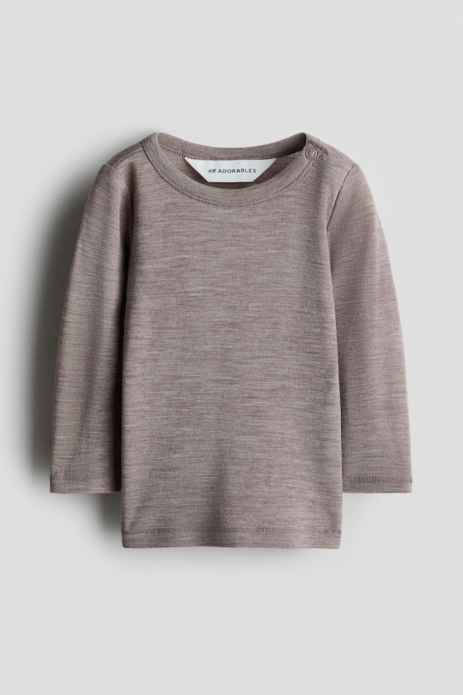 Camiseta en punto de lana merino - Beige oscuro/Verde caqui - 1