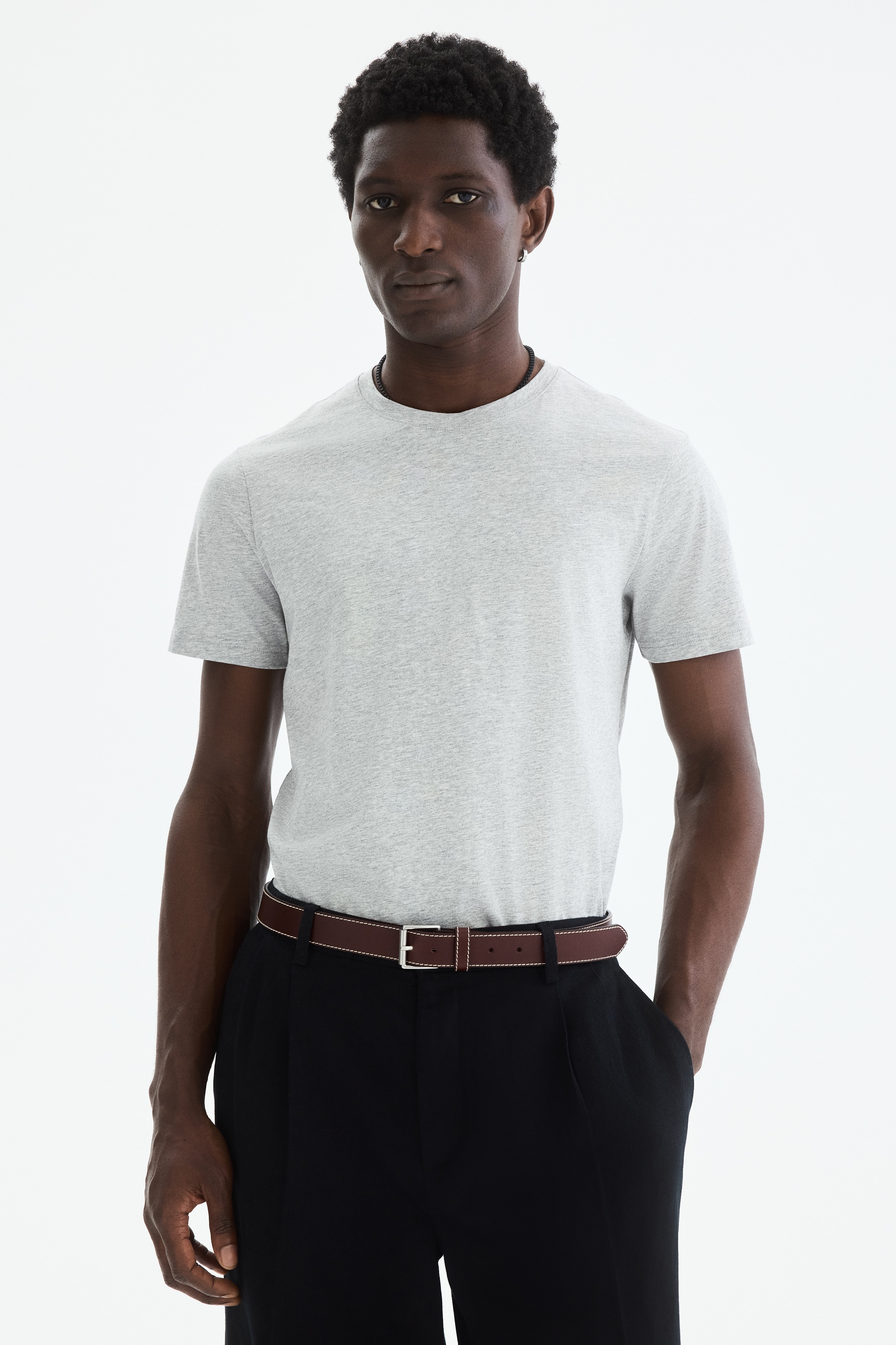 Majica od pima pamuka Slim Fit - Svetlosivi lapor/Bela/Crna/Mornarsko plava/Tamnosmeđa