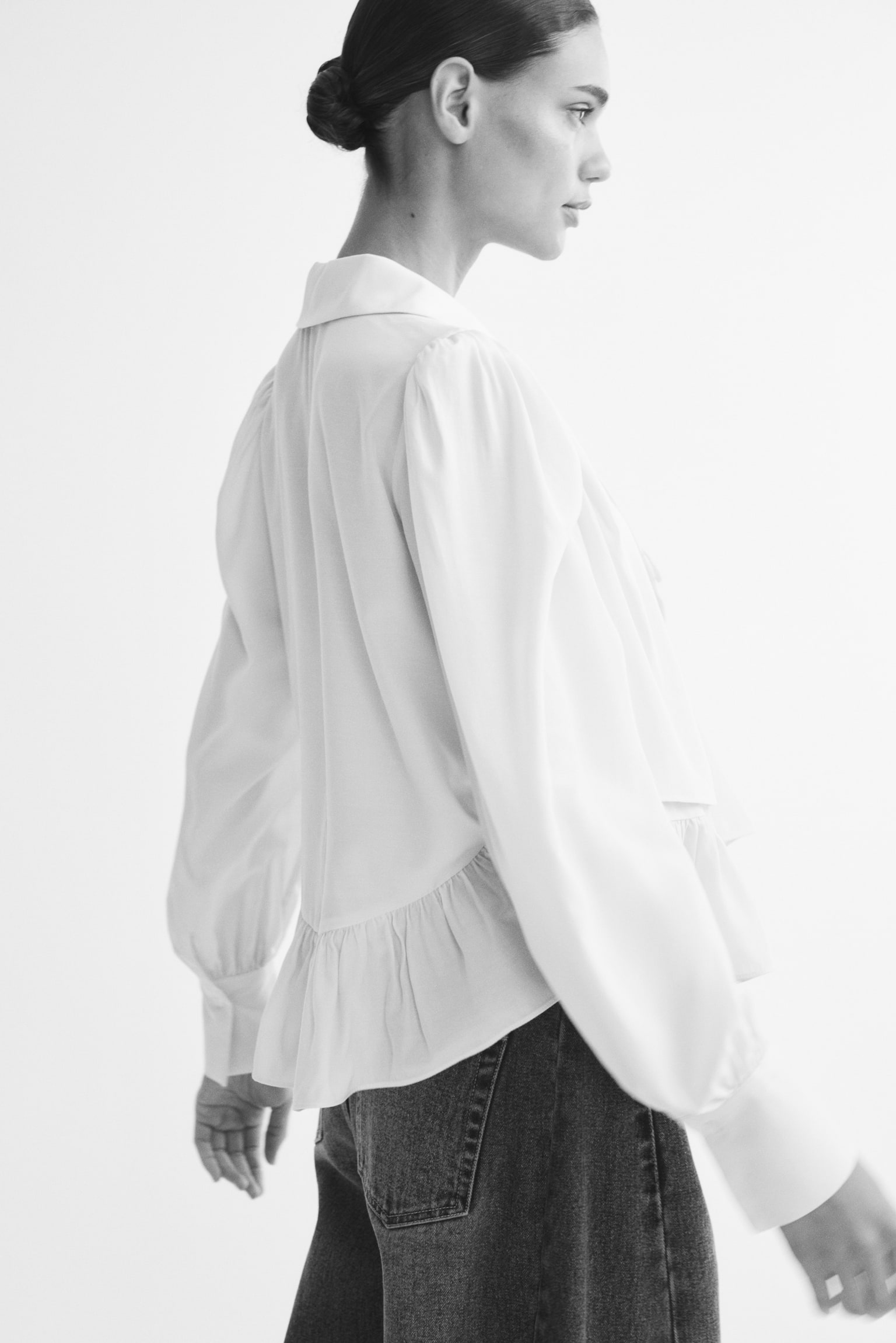 Женская блузка H&M Peplum Blouse with Shawl Collar, цвет: Светлый бежевый — фото 5