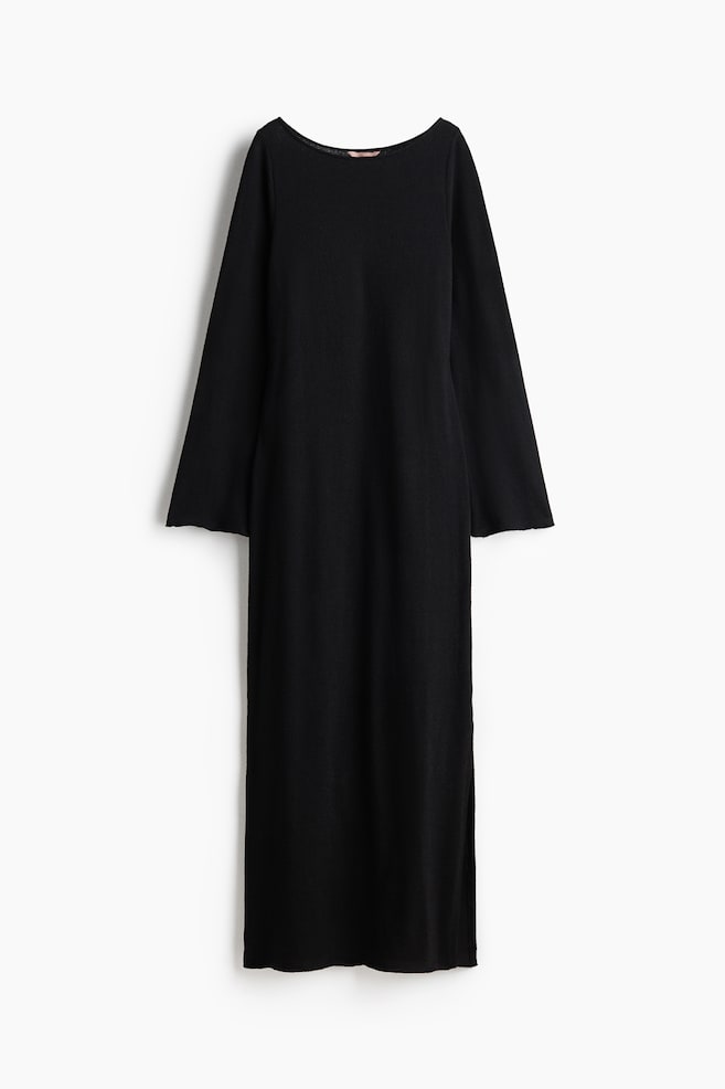 Fine-knit boat-neck dress - Black/White - 1