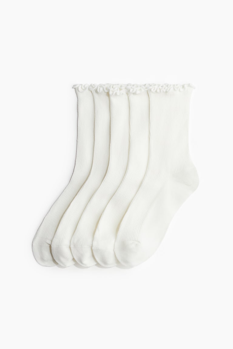 Lot de 5 paires de chaussettes en maille côtelée - Blanc - FEMME | H&M FR