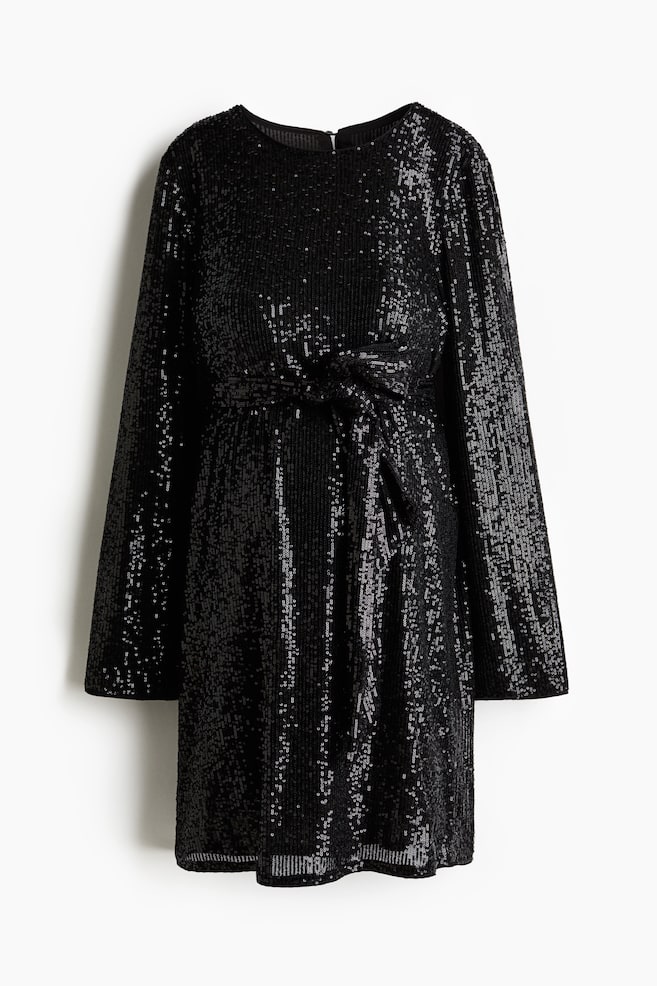 MAMA Sequined tie-belt dress - Black - 1