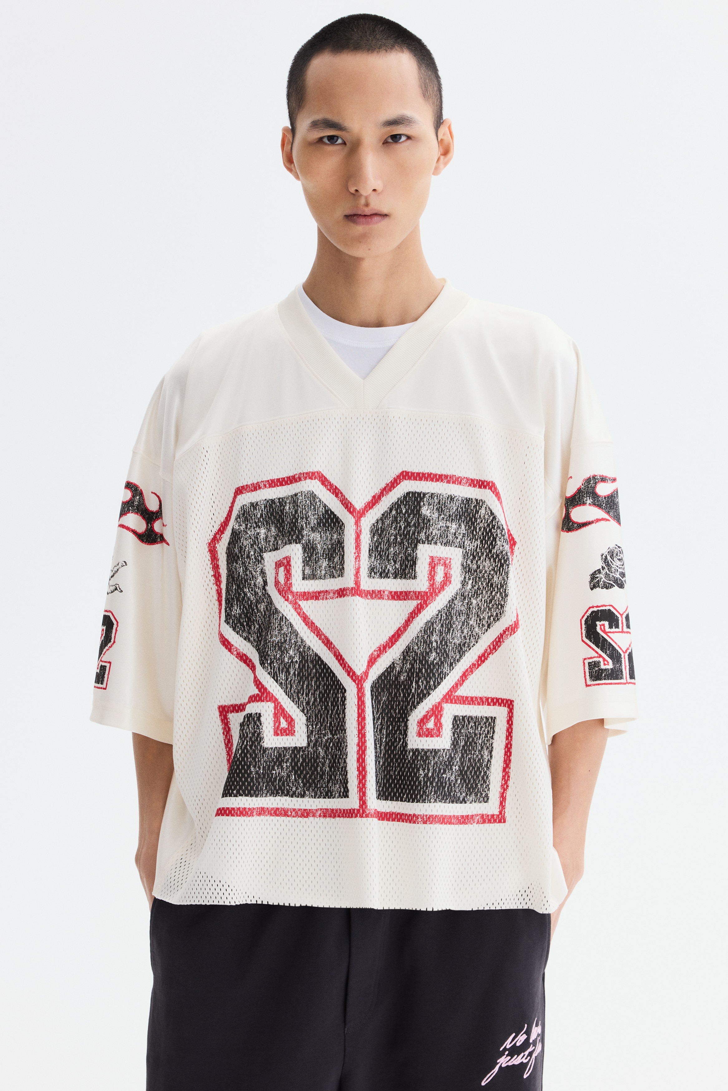 Playera Oversized Fit en malla con diseño - Blanco/22/Negro/22/Negro/95/Blanco/W. Coast 95/Azul oscuro/W. Coast 95