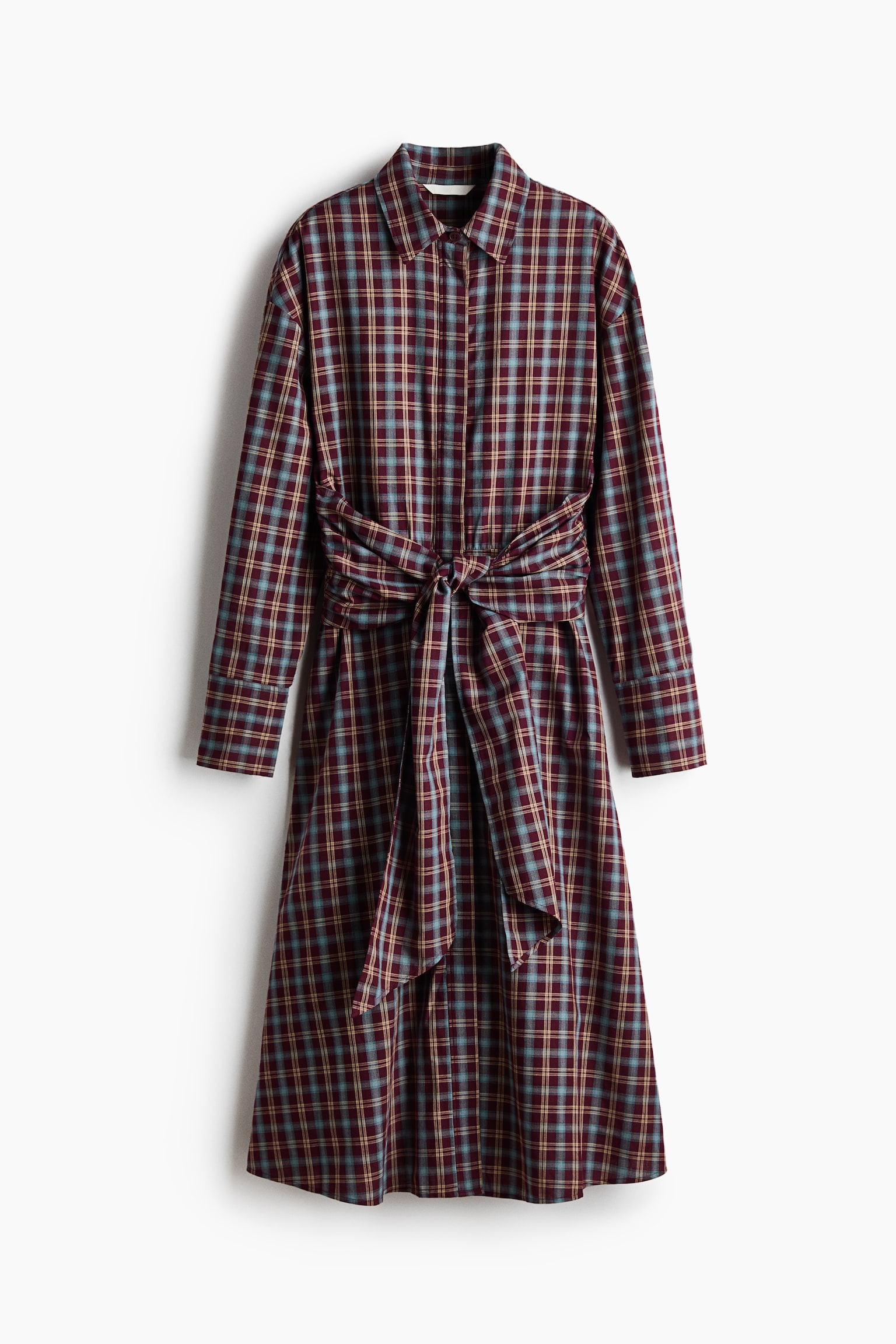Женское платье H&M Tie-Detail Shirt Dress, цвет: Фиолетовый / Клетчатый — фото 1