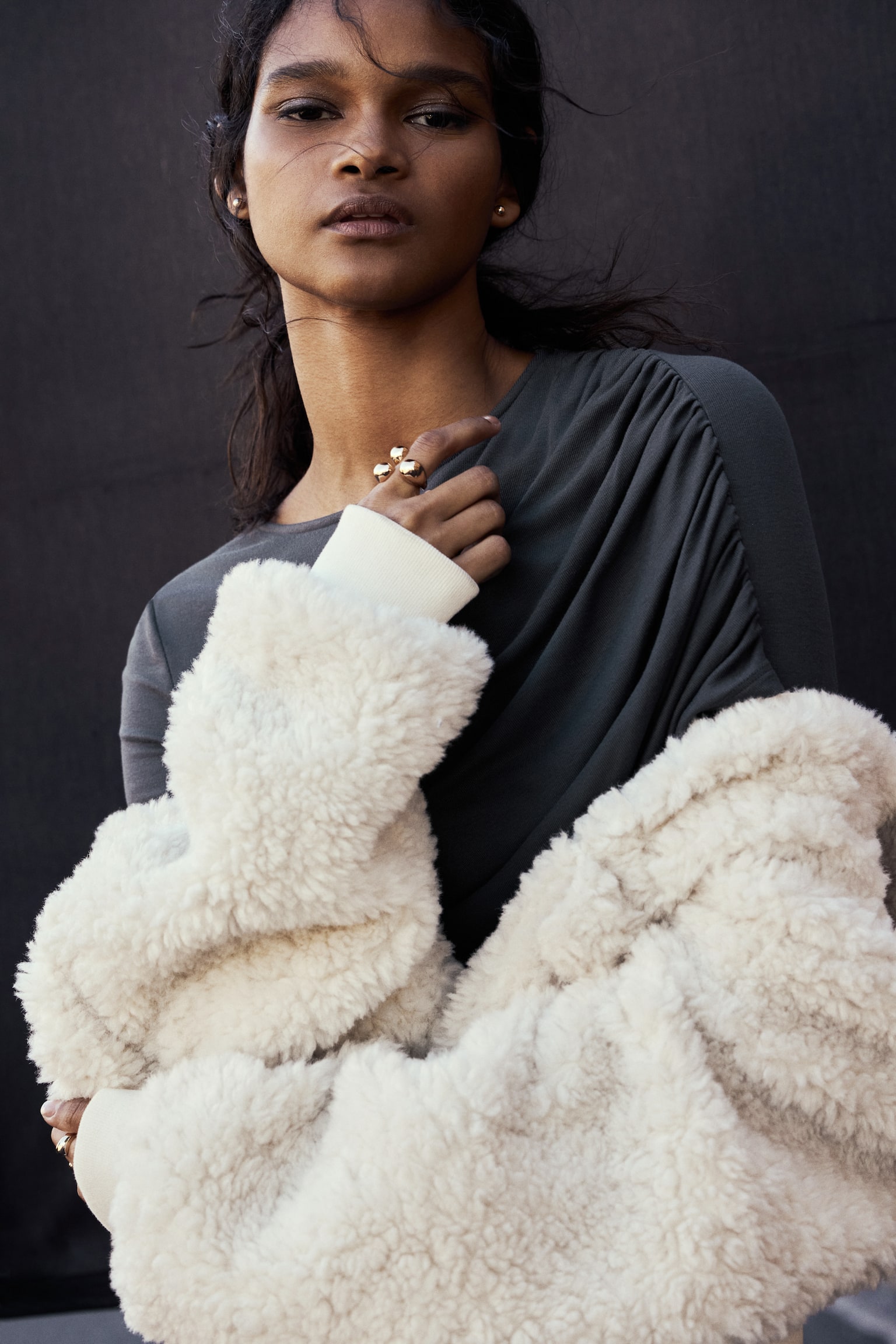 Drapowany top z wiskozy - Ciemnoszary/Czarny/Oliwkowy - 6