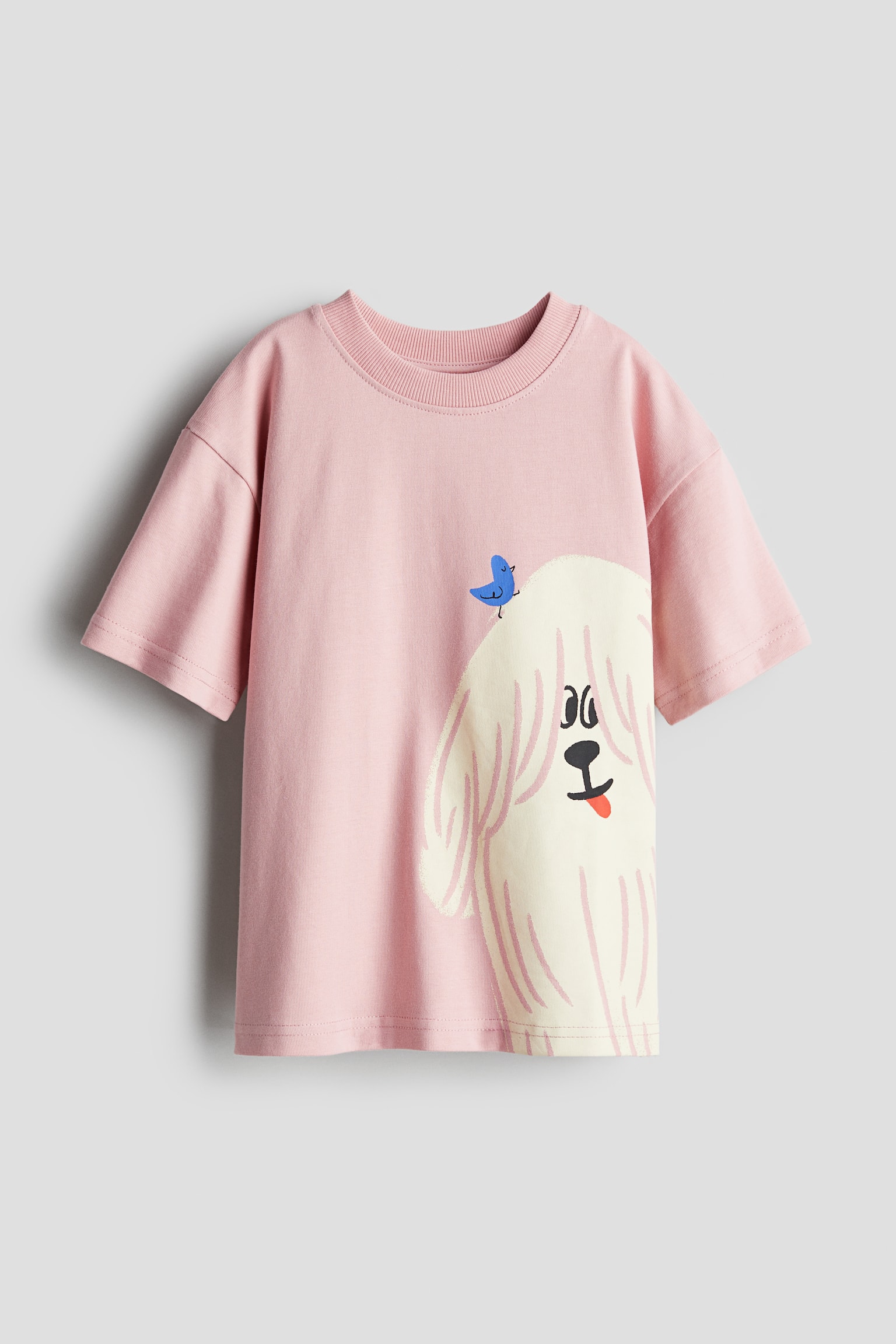 Motif-detail cotton T-shirt - Light dusty pink/Dog/Beige/Bonjour Mon Ami - 1