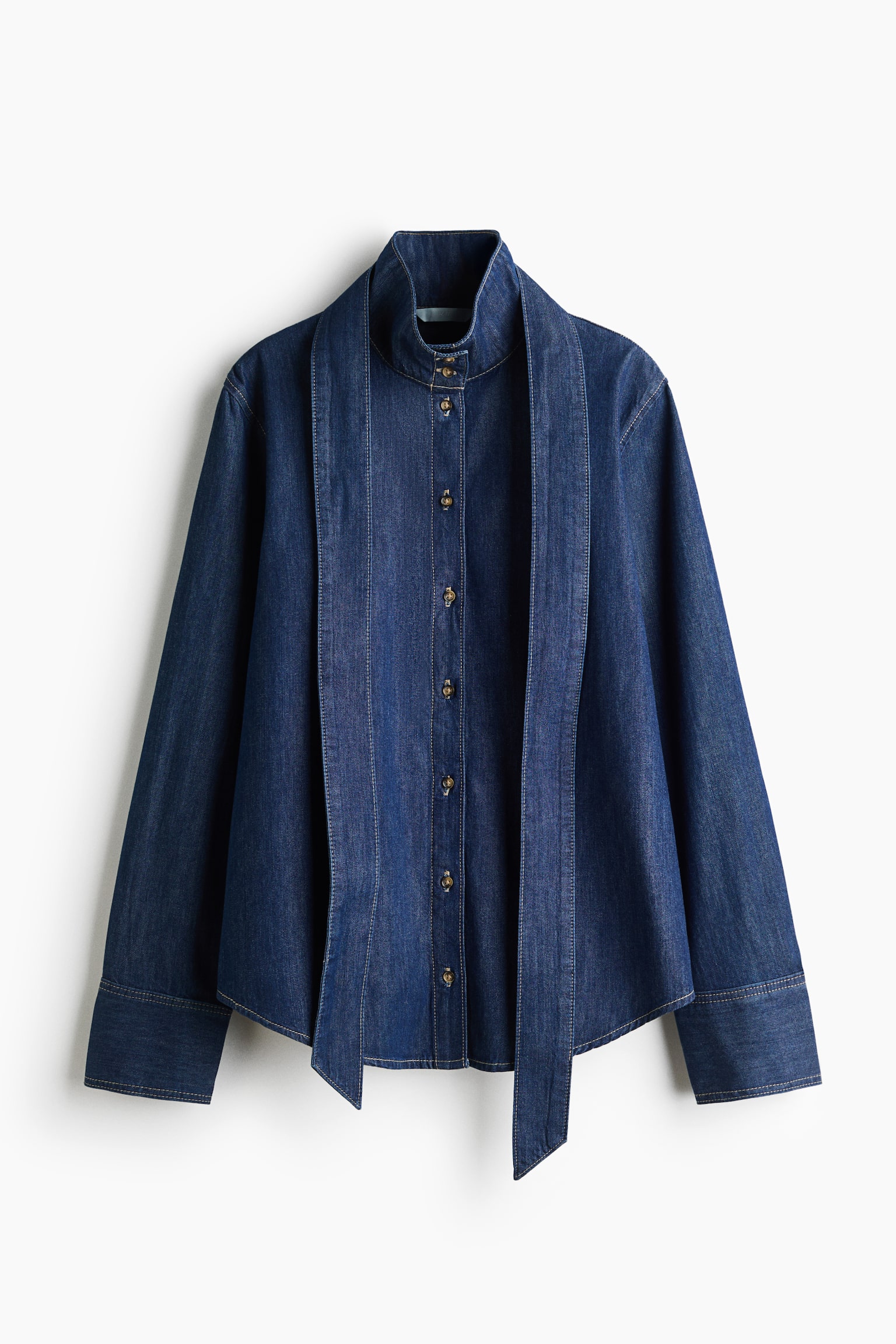 Blouse en denim avec détail façon écharpe - Bleu denim foncé - 1