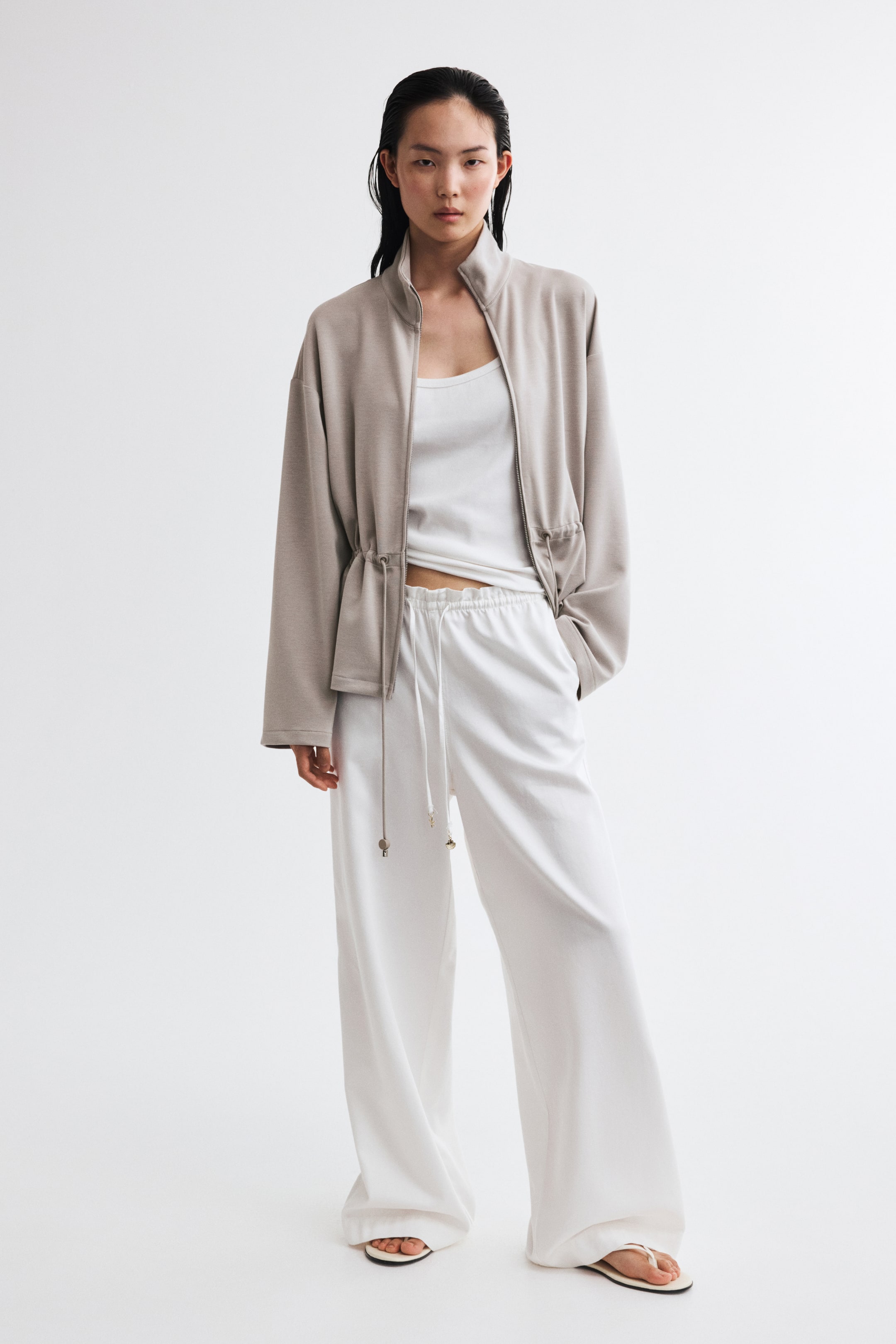 Drawstring-Detail Sweatshirt Jacket