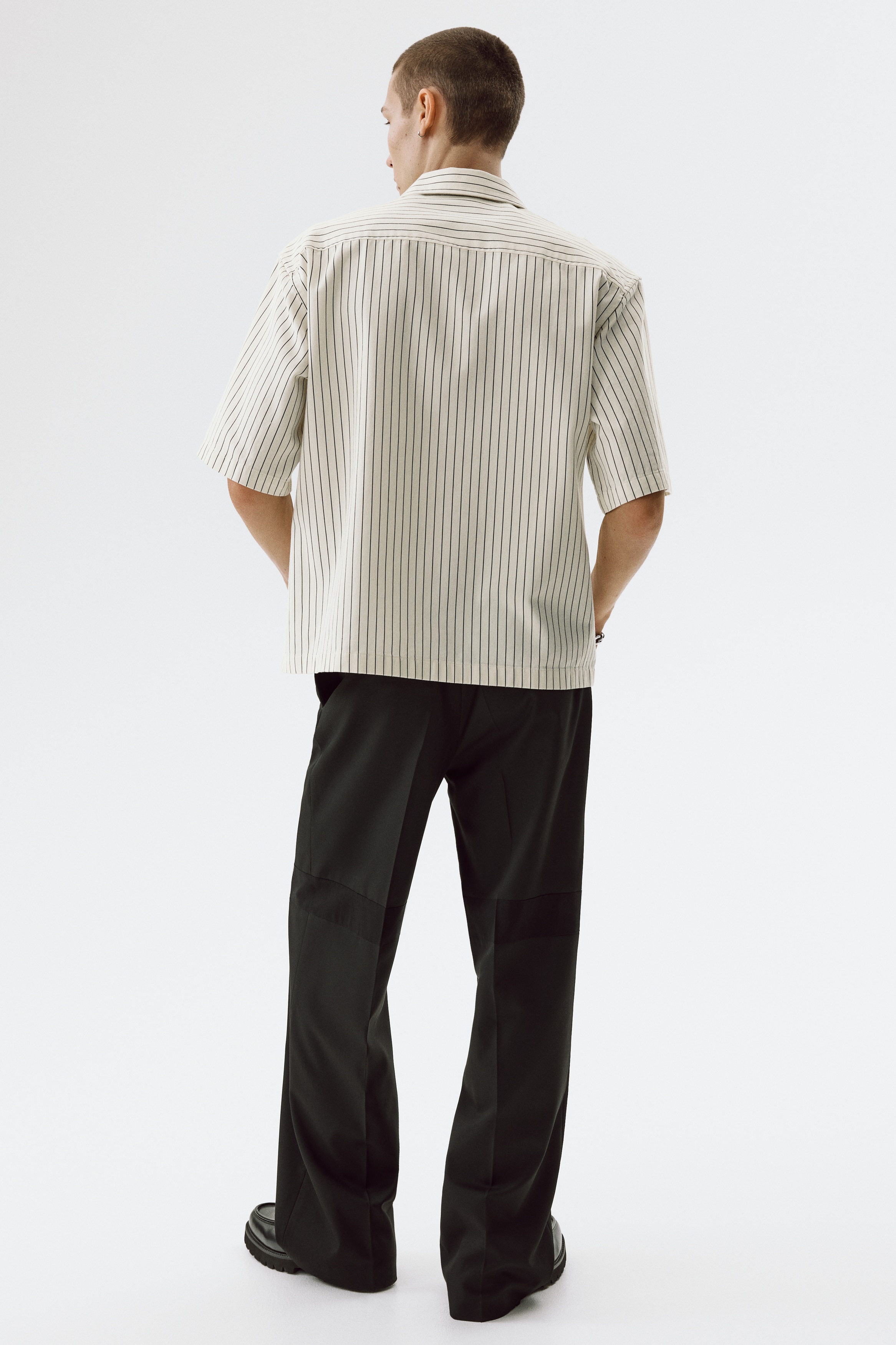 Men's Cream/striped Relaxed-Fit Half-Zip Twill Shirt | H&M US