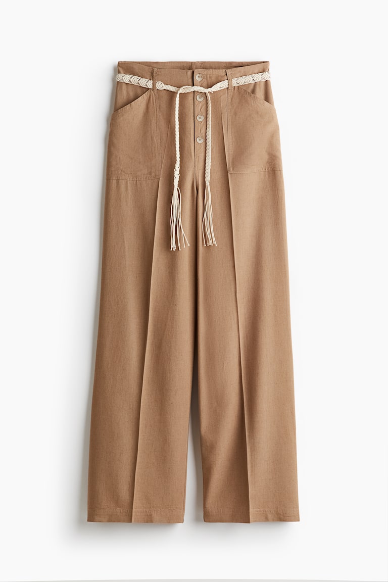 Pantalone od mešavine lana s pojasom za vezivanje