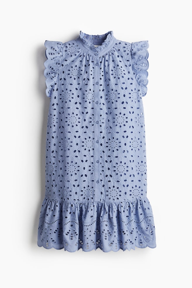 Broderie Anglaise Dress - Light blue/Light turquoise/White - 1