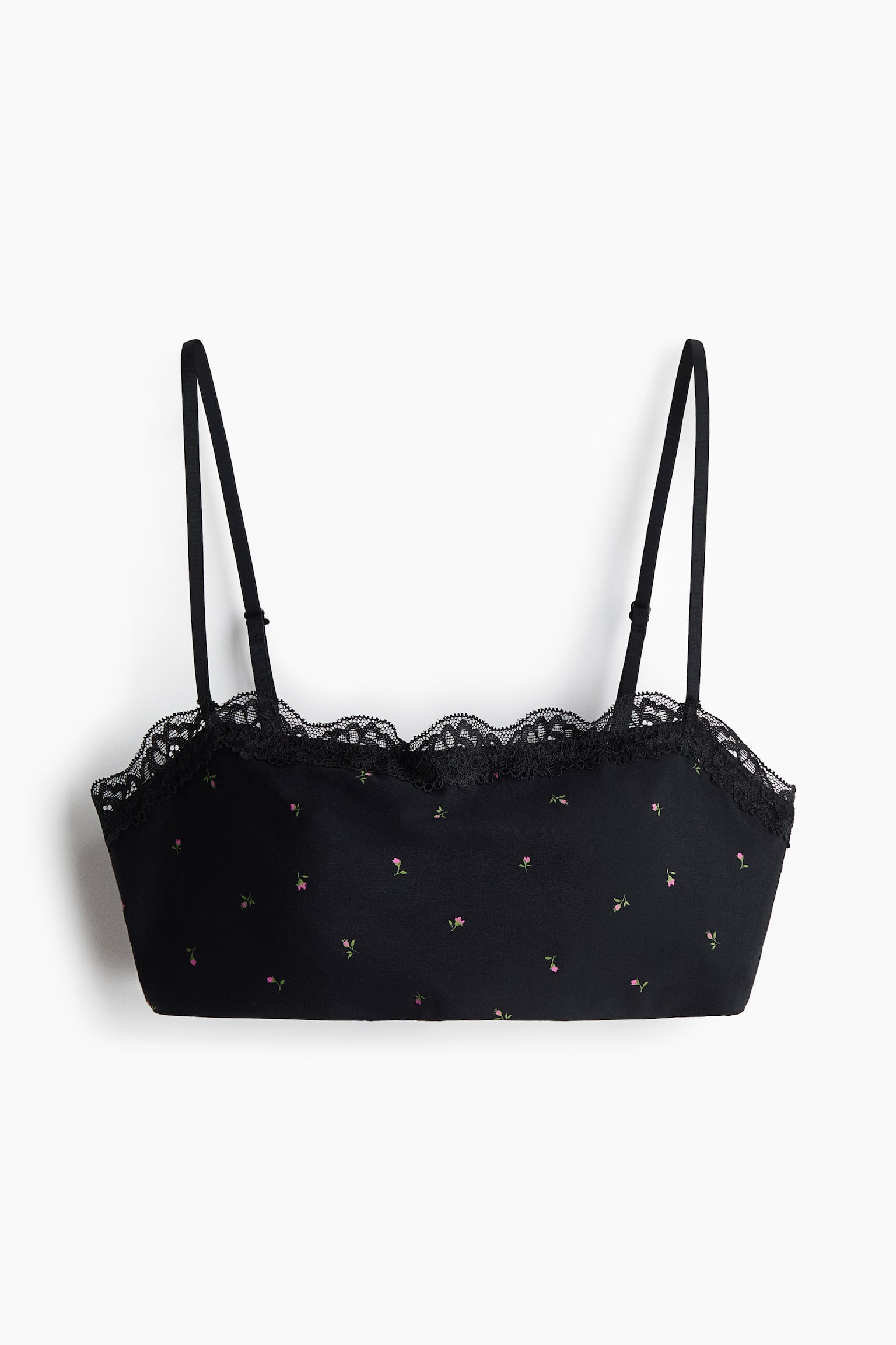 柔軟極細纖維加墊胸罩 - 黑色/花朵