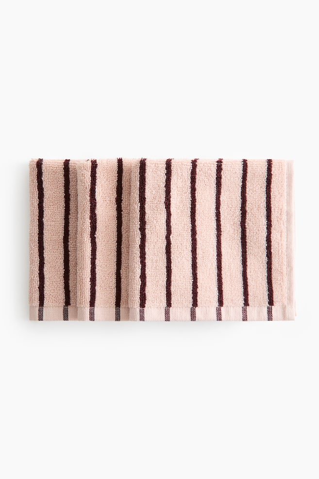 3-Pack Cotton Terry Washcloths - Light pink/burgundy striped/Light blue/dark red striped/White/brown striped/Light gray/blue striped - 1