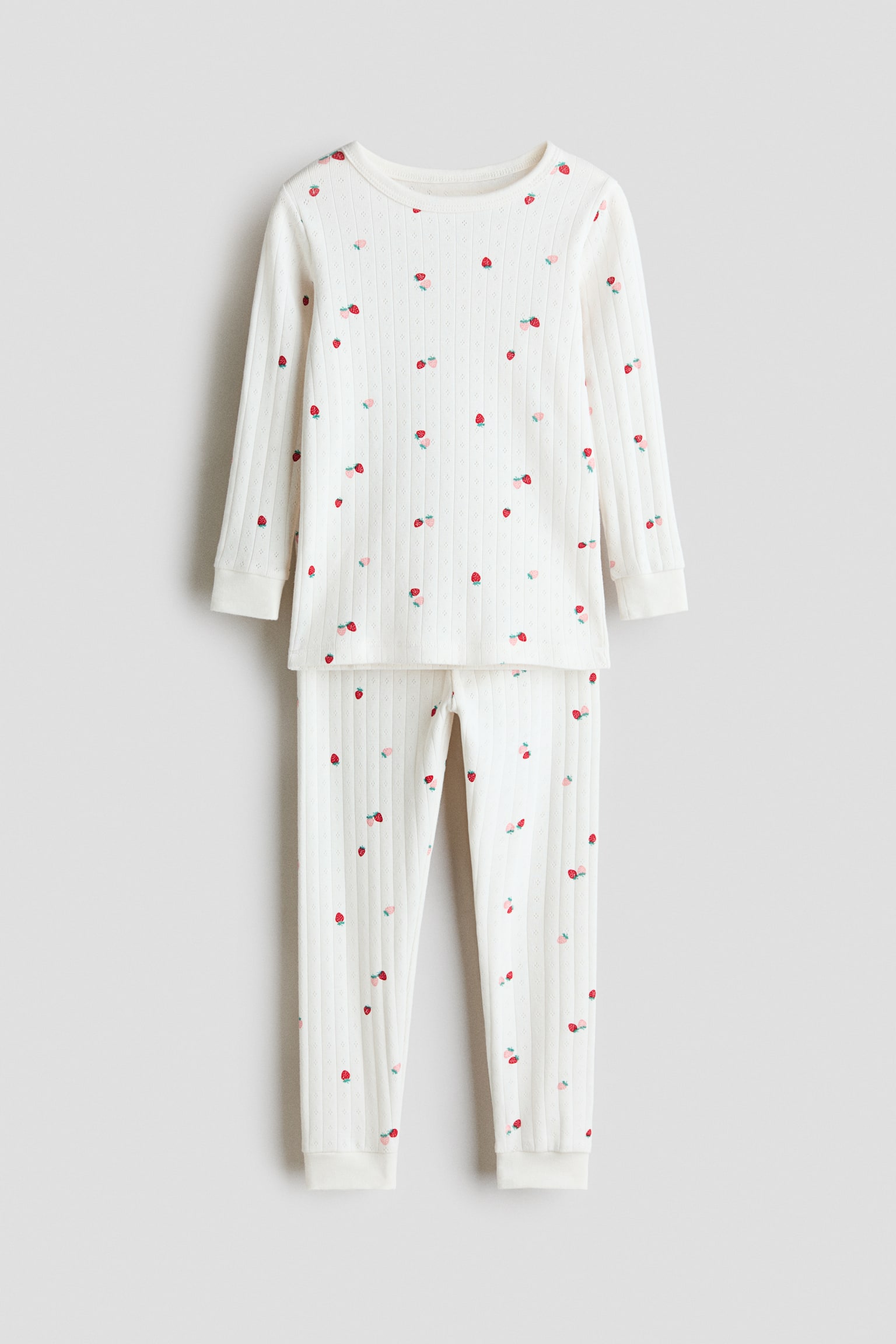 Cotton Pointelle Pajamas - White/strawberries/Light pink