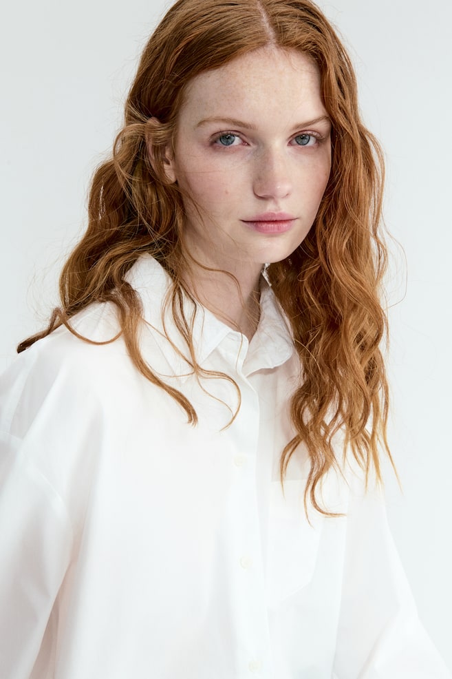 Oversized Poplin Shirt - White - 6