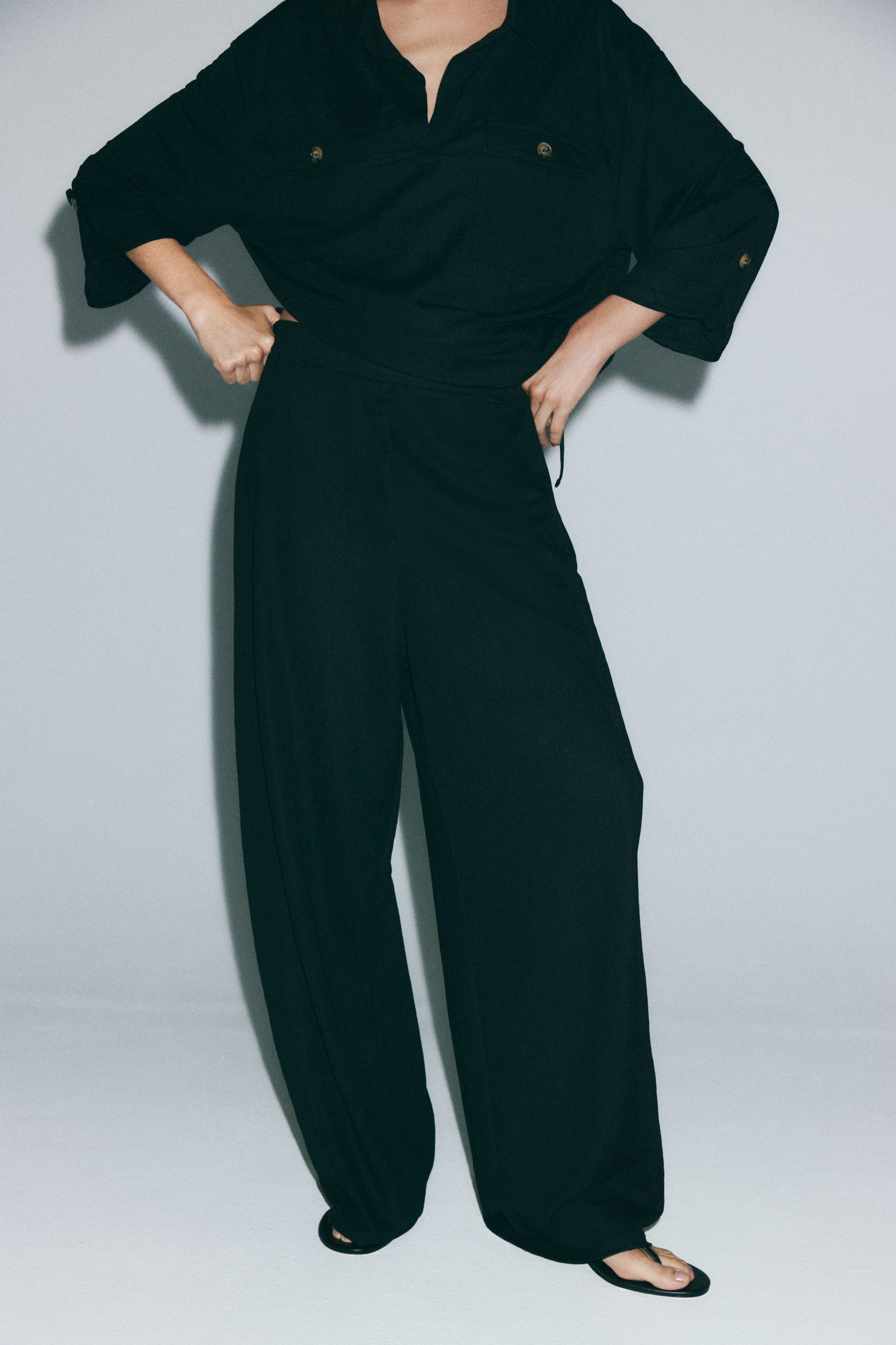 Viscose-Blend Barrel-Leg Pants
