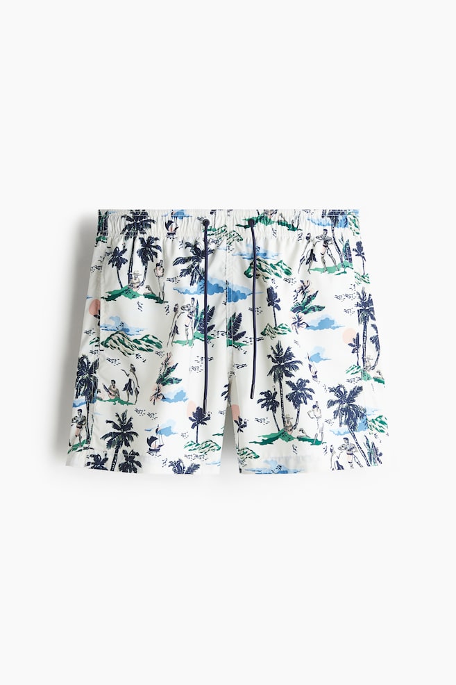 Gemusterte Badeshorts - Weiß/Palmen - 1