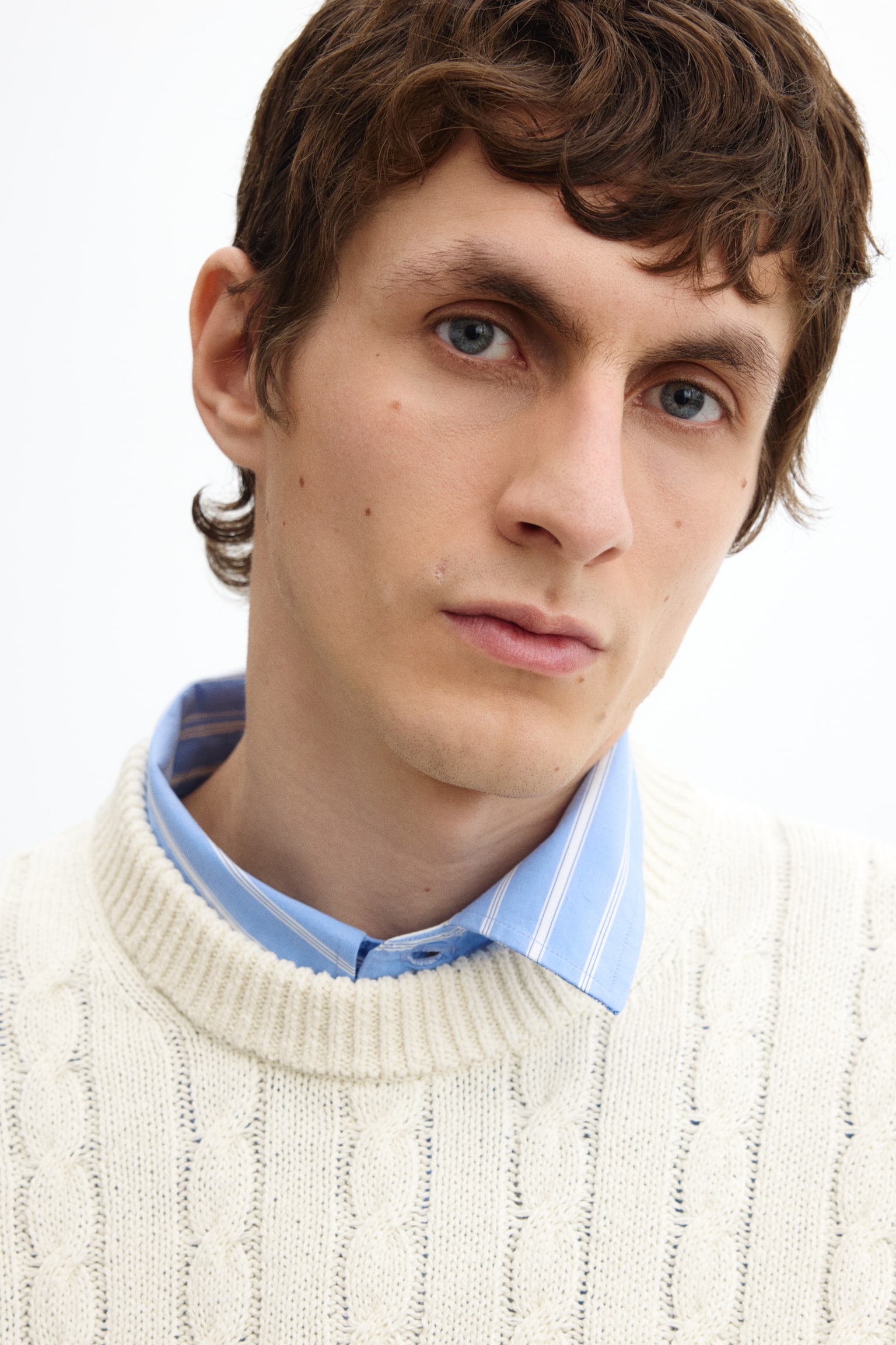 Regular Fit Cable-knit jumper - קרם/ירוק כהה - 5