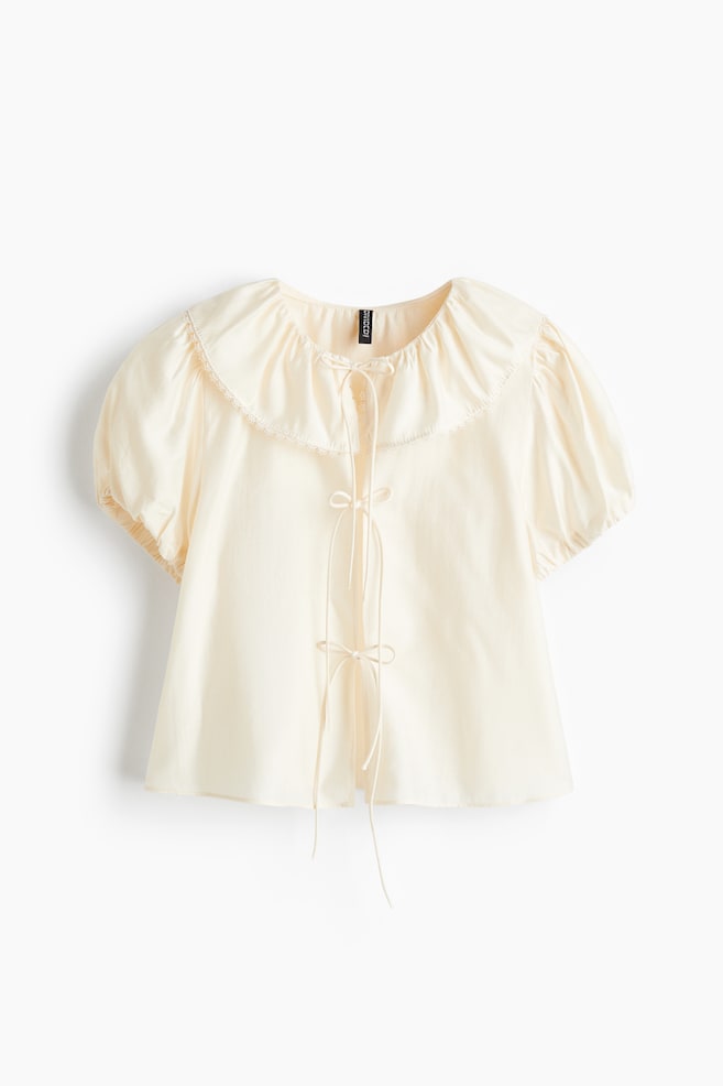 Tie-Front Blouse - Cream/Black/Light blue - 1