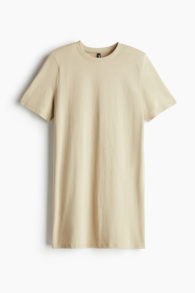 Olkatopattu T-paitamekko - Vaaleanbeige/Musta - 1