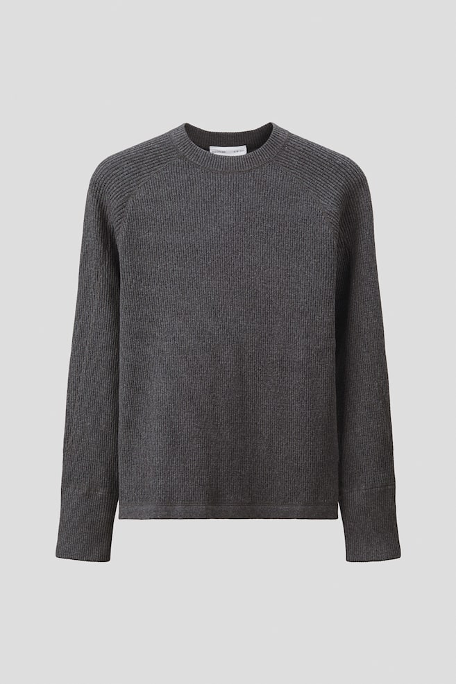 Regular Fit Rib-knit cotton jumper - Dark grey - 1