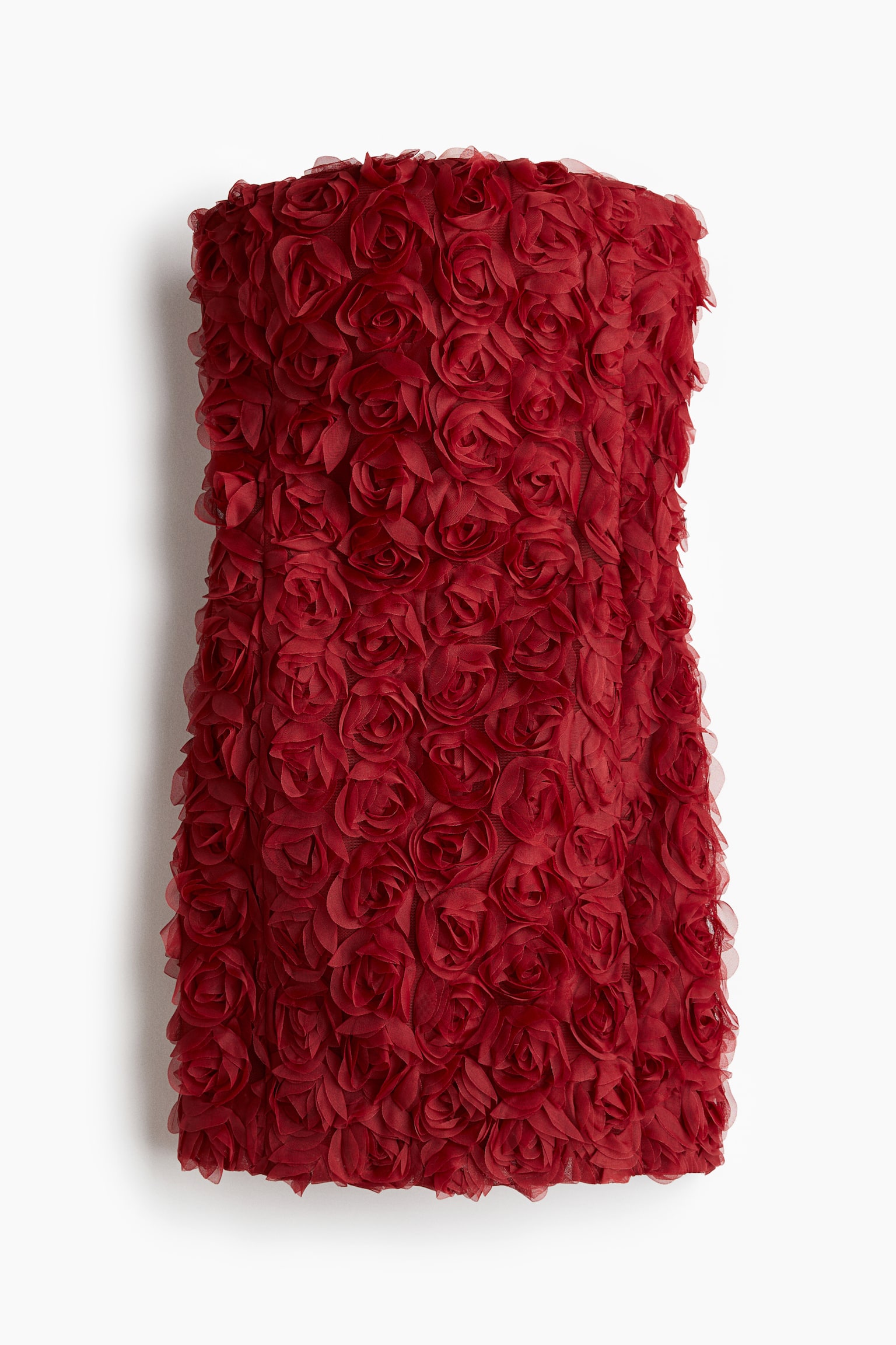 שמלת מיני סטרפלס עם אפליקציות - אדום כהה - 1