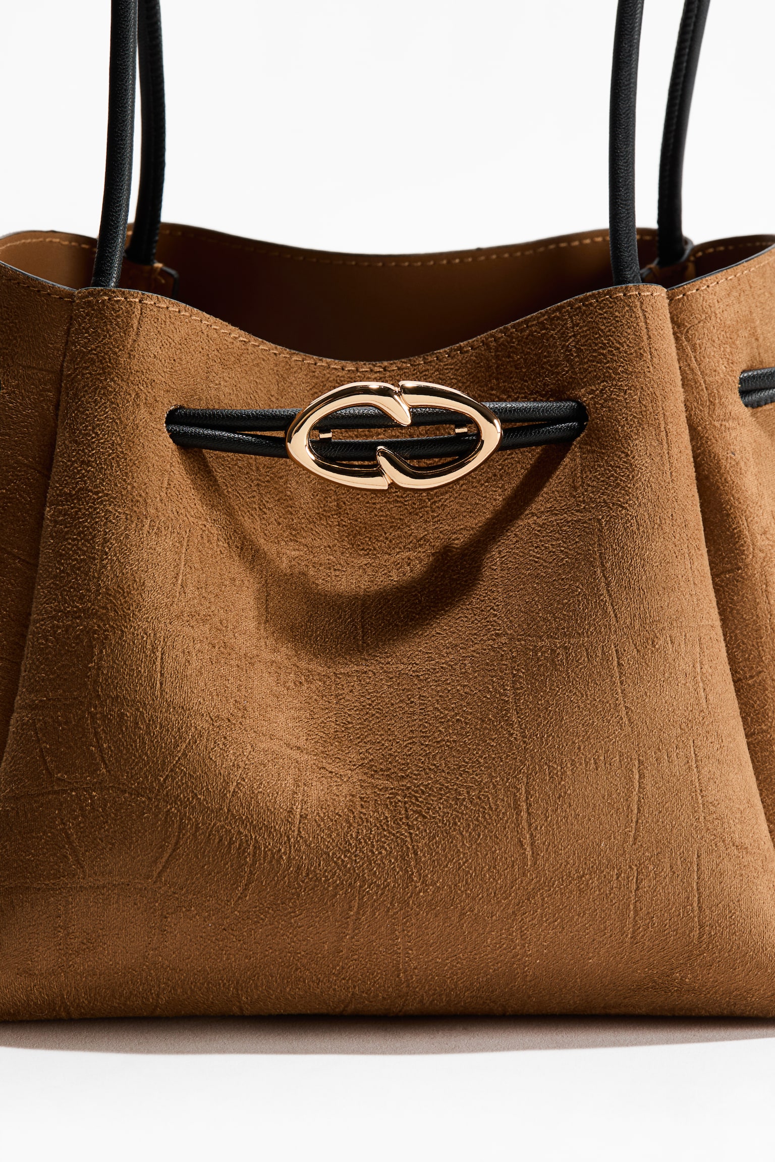 Drawstring-detail shoulder bag - Brown/Dark brown/Beige - 4