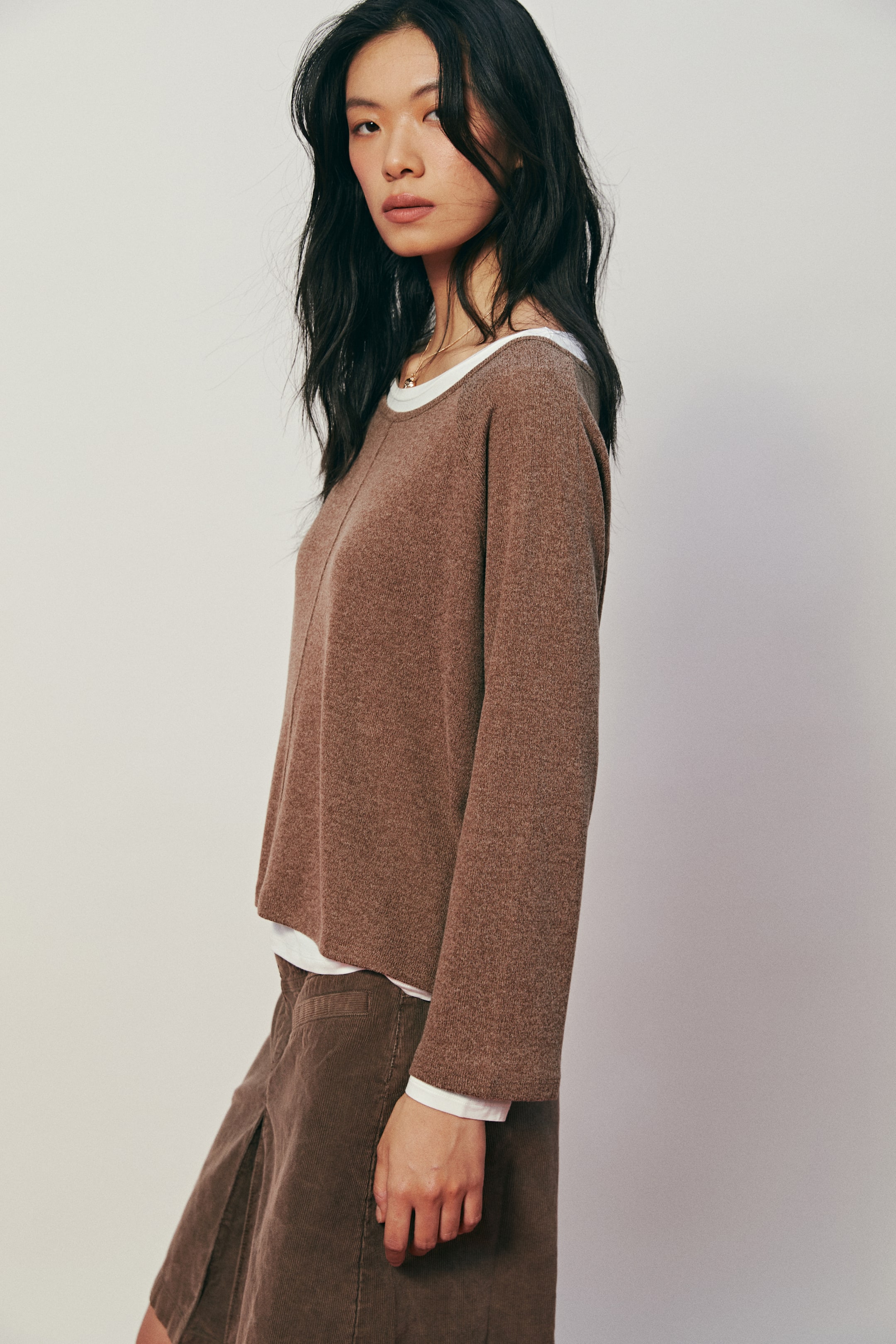 拡大画像を表示: レイヤードトップス - ブラウン／ホワイト - レディース | H&M JP 4