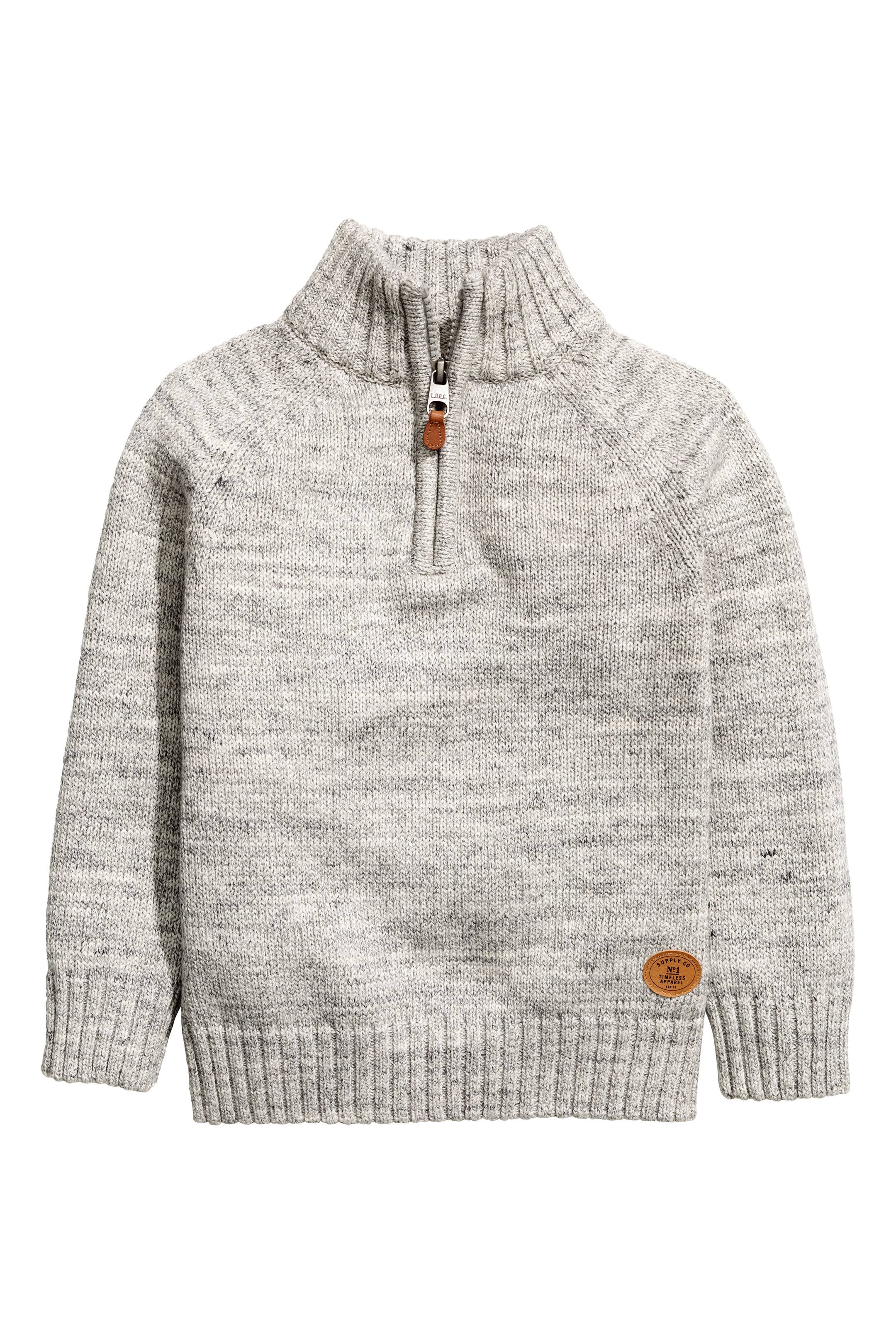 View larger image: Knitted jumper with a zip - Light grey marl - Kids | H&M GB 1