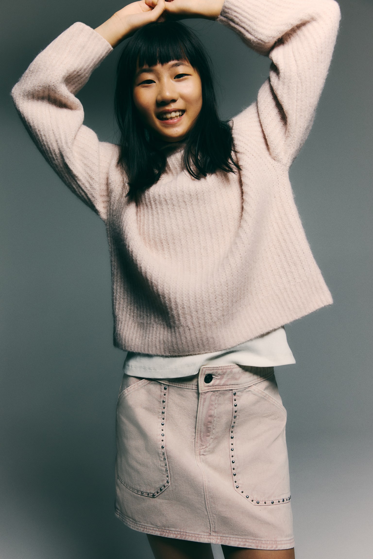 Studded denim skirt - Powder pink/Light grey - 3